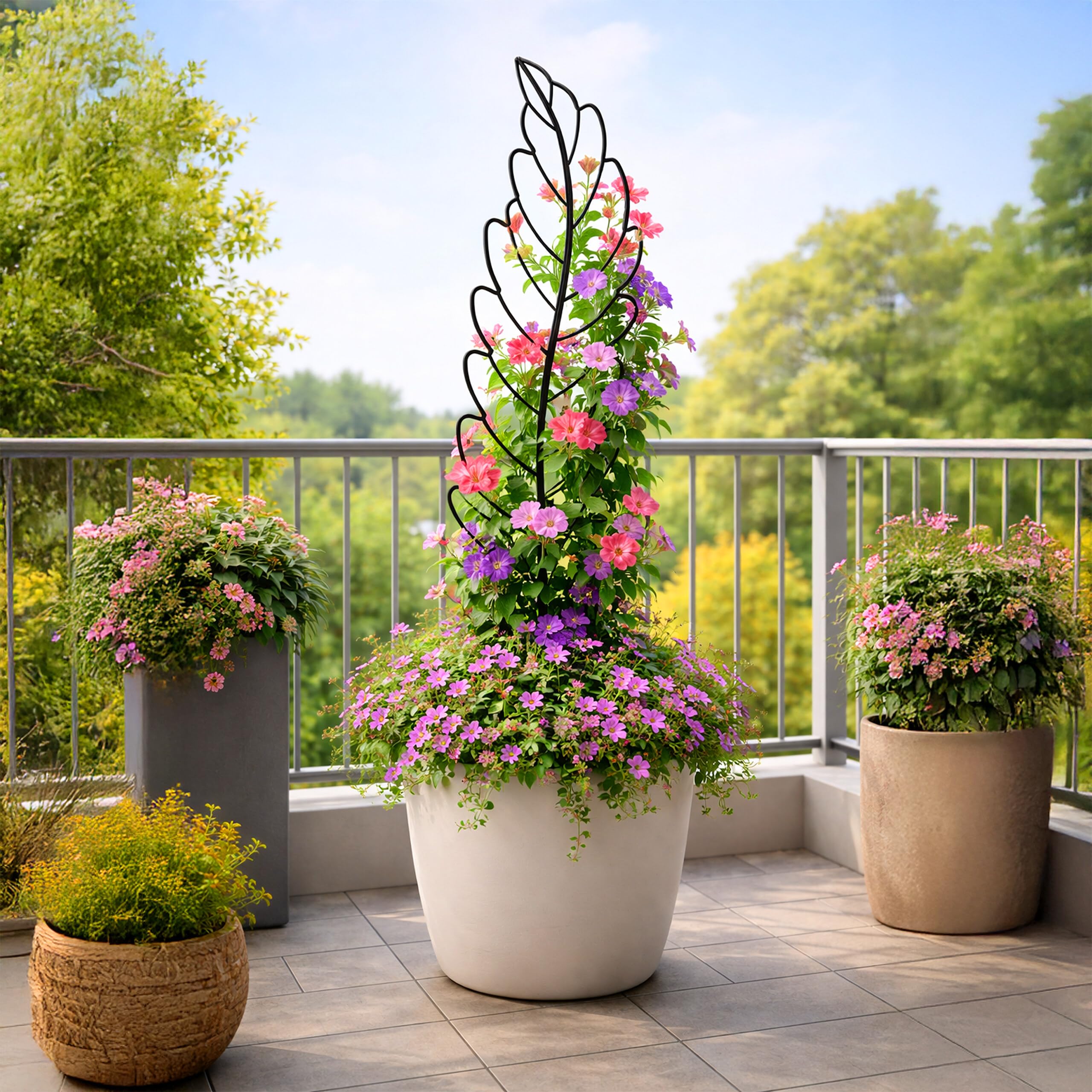 Relaxdays Rankgitter, 3er Set, HxB: 150x40 cm, Blatt, Metall, Rankhilfe Kletterpflanzen, Garten & Kübelpflanzen, schwarz