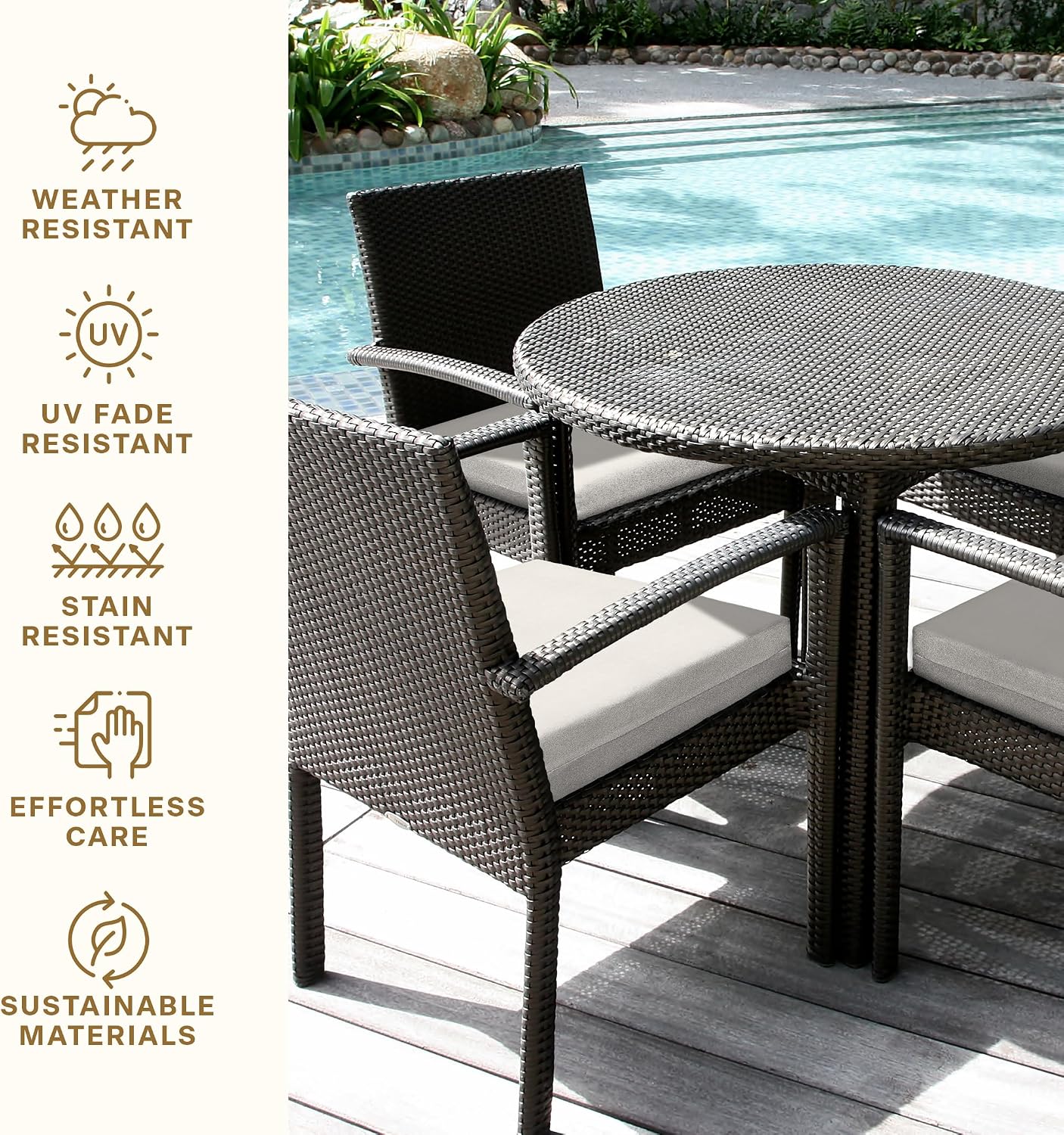 Honeycomb Outdoor Set of 2 Seat Pads, 20 x 20, Textured Solid Bone Dining Chair Cushions for Patio Furniture