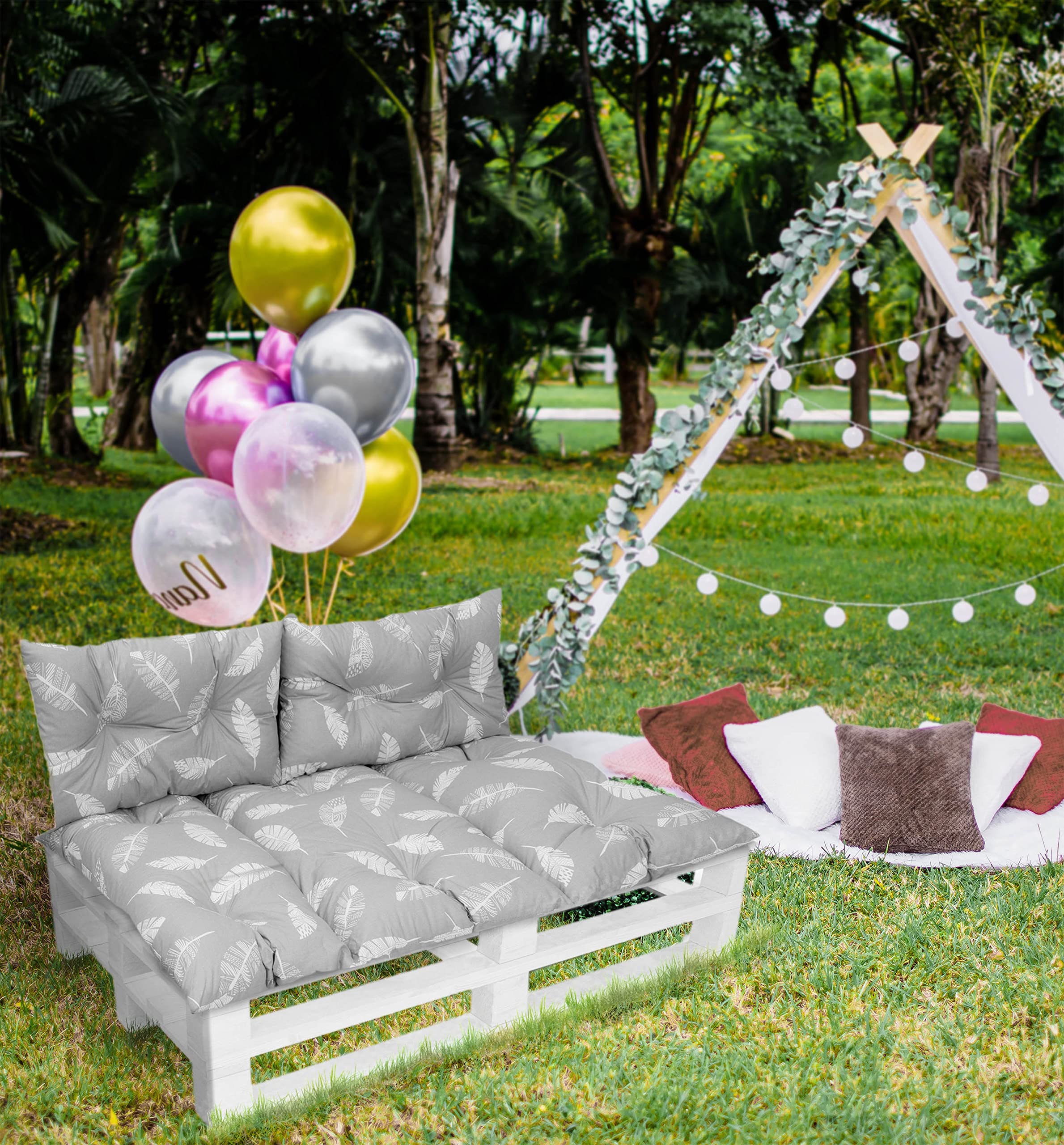 Cuscino Per Panca Da Giardino Impermeabile 150x50 Cm - Con Schienale, Motivo Fiori D'Arancio - Foto 2