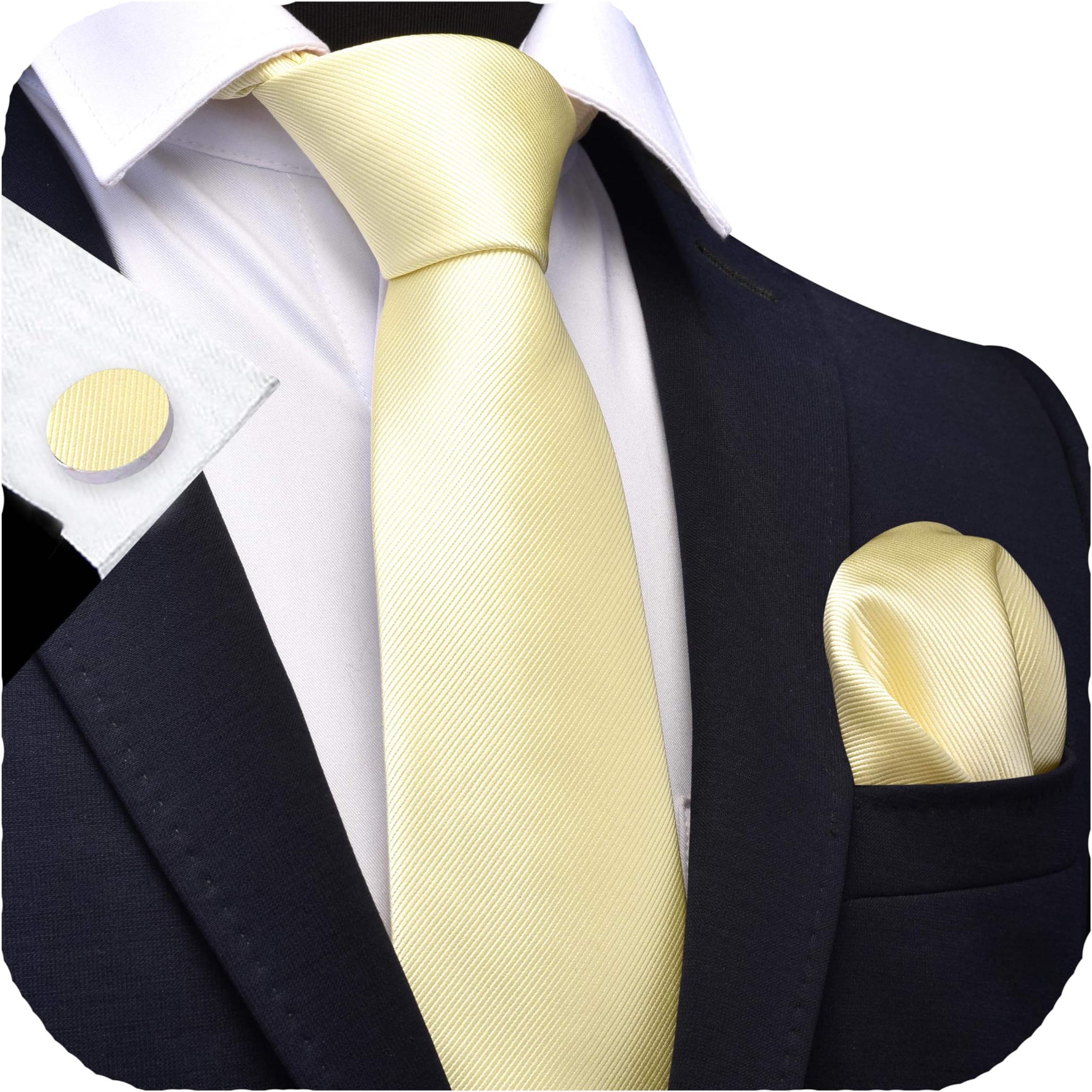 3.15"（8cm） Solid Color Necktie and Pocket Square Cufflinks Sets For Men + Gift Box