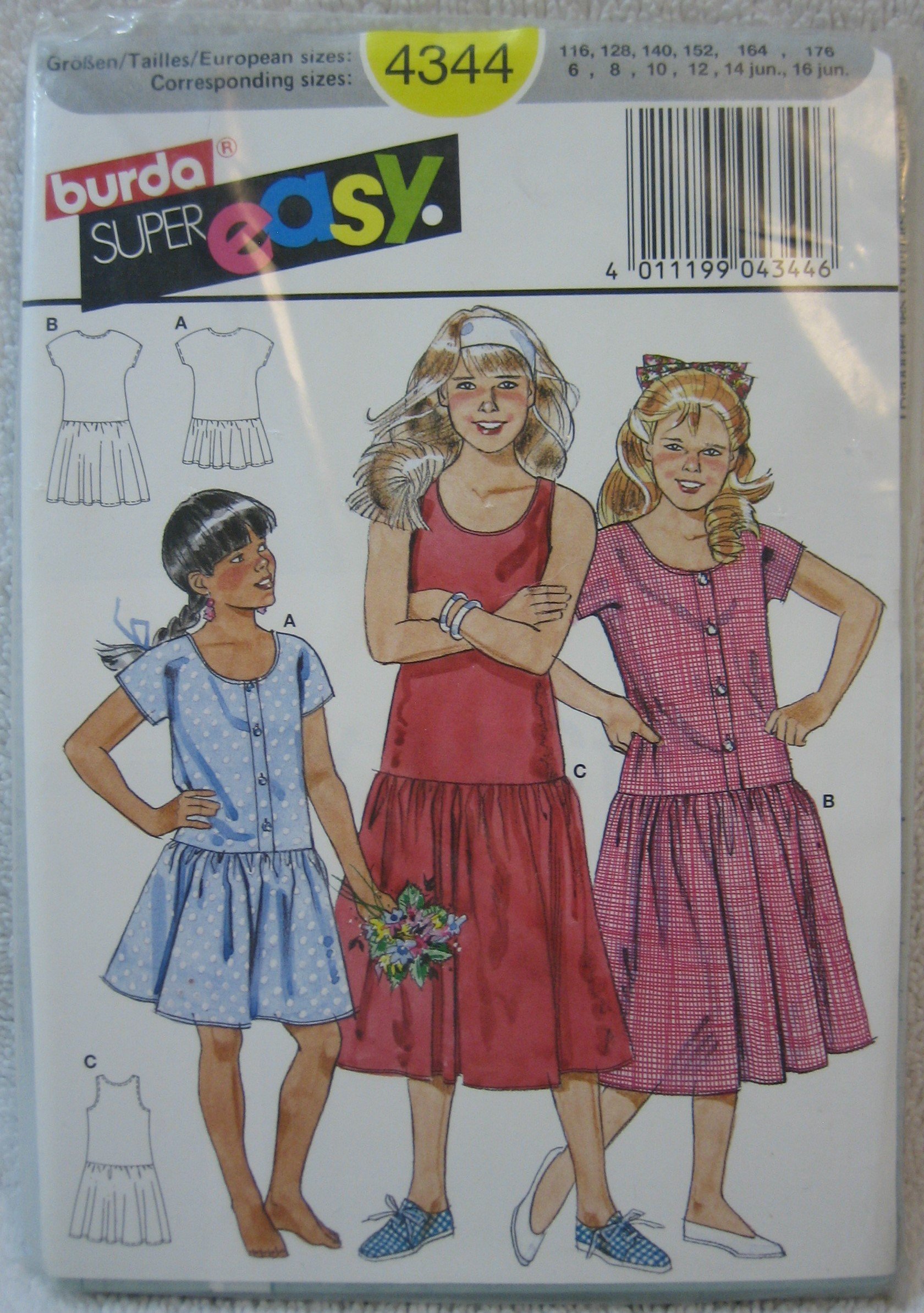 BurdaPattern 4344 Misses' Dresses [Sizes 6, 8, 10, 12, 14 jun, 16 jun]
