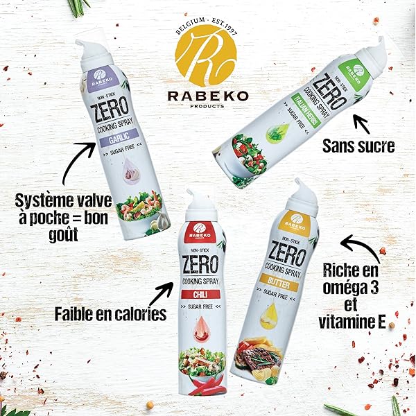 Rabeko Zero spray para cocinar bajo en calorías | HIERBAS ITALIANAS | 800 raciones, 2 kcal por pulverización | Spray para freír, asar y hornear | sin aditivos, sin azúcar|sin gluten 2 x 200ml - 3