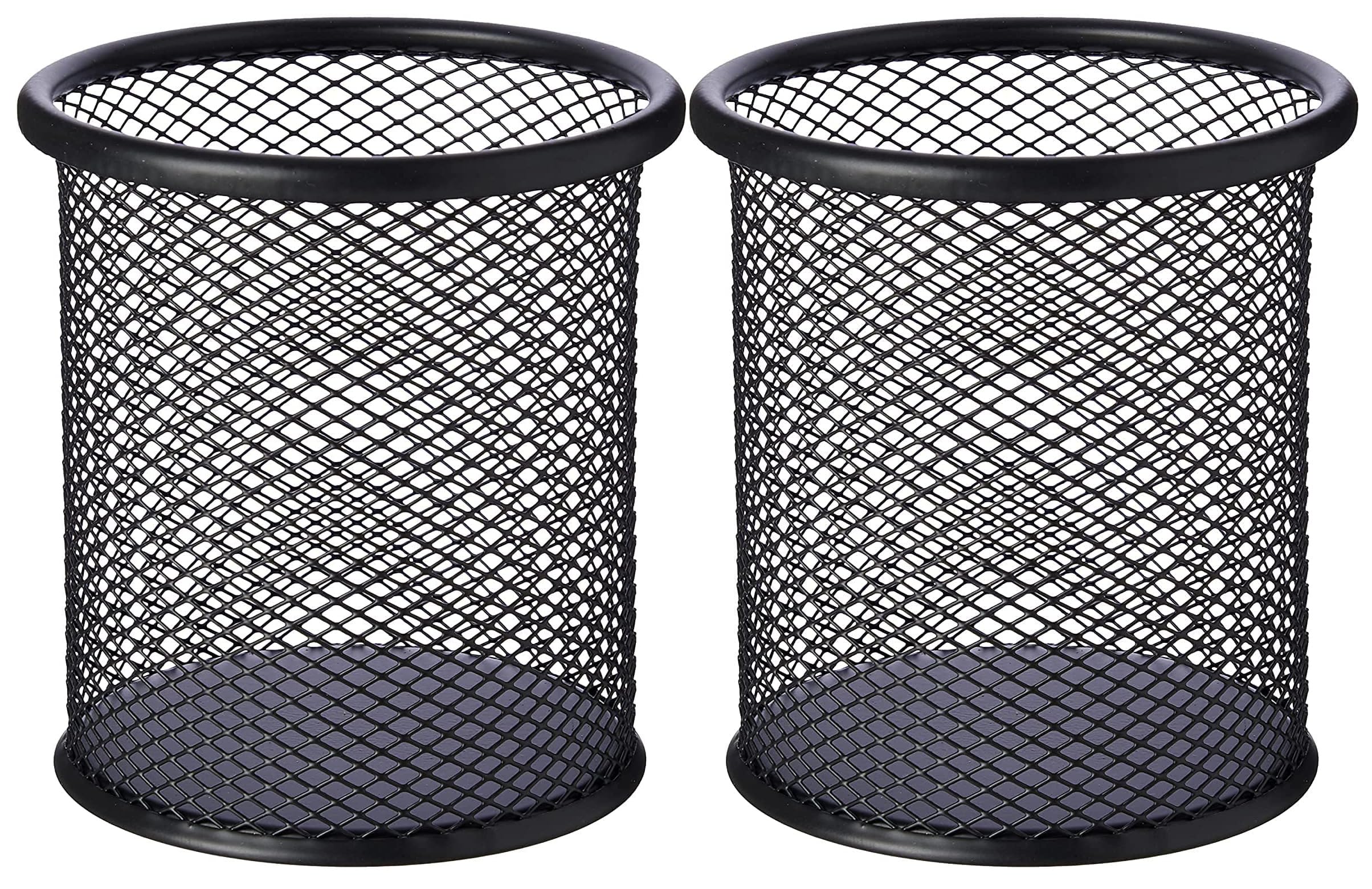 GLUN® Round Black Mesh Metal Desk Pen, Pencil and Other Stationery Organiser Holder Use at Office, School and Home Pack of 2.
