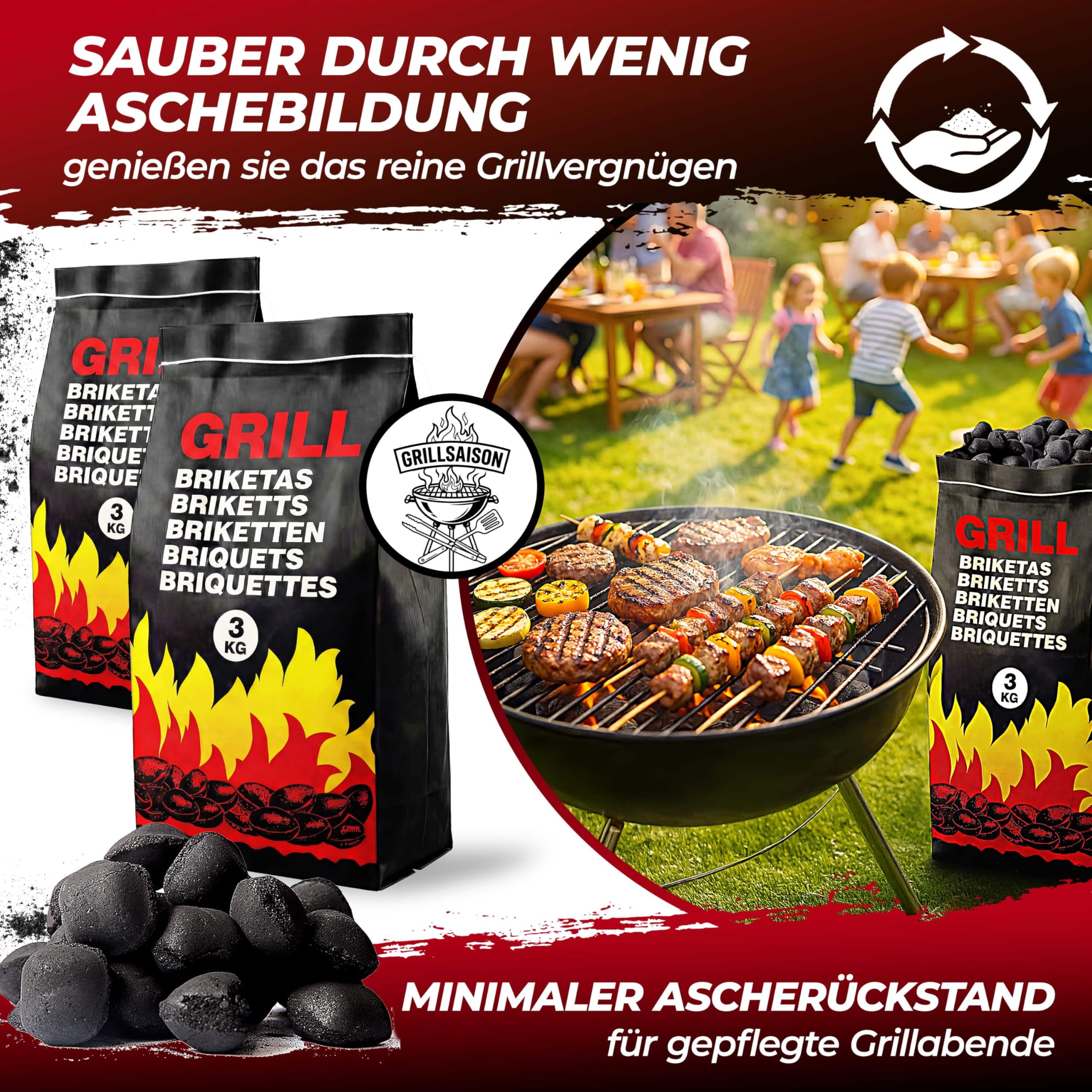 Deuba 18kg Briquetas de carbón Vegetal para Barbacoa Grill Parrilla 6x3kg Bajo en Humo y Chispas, Negro