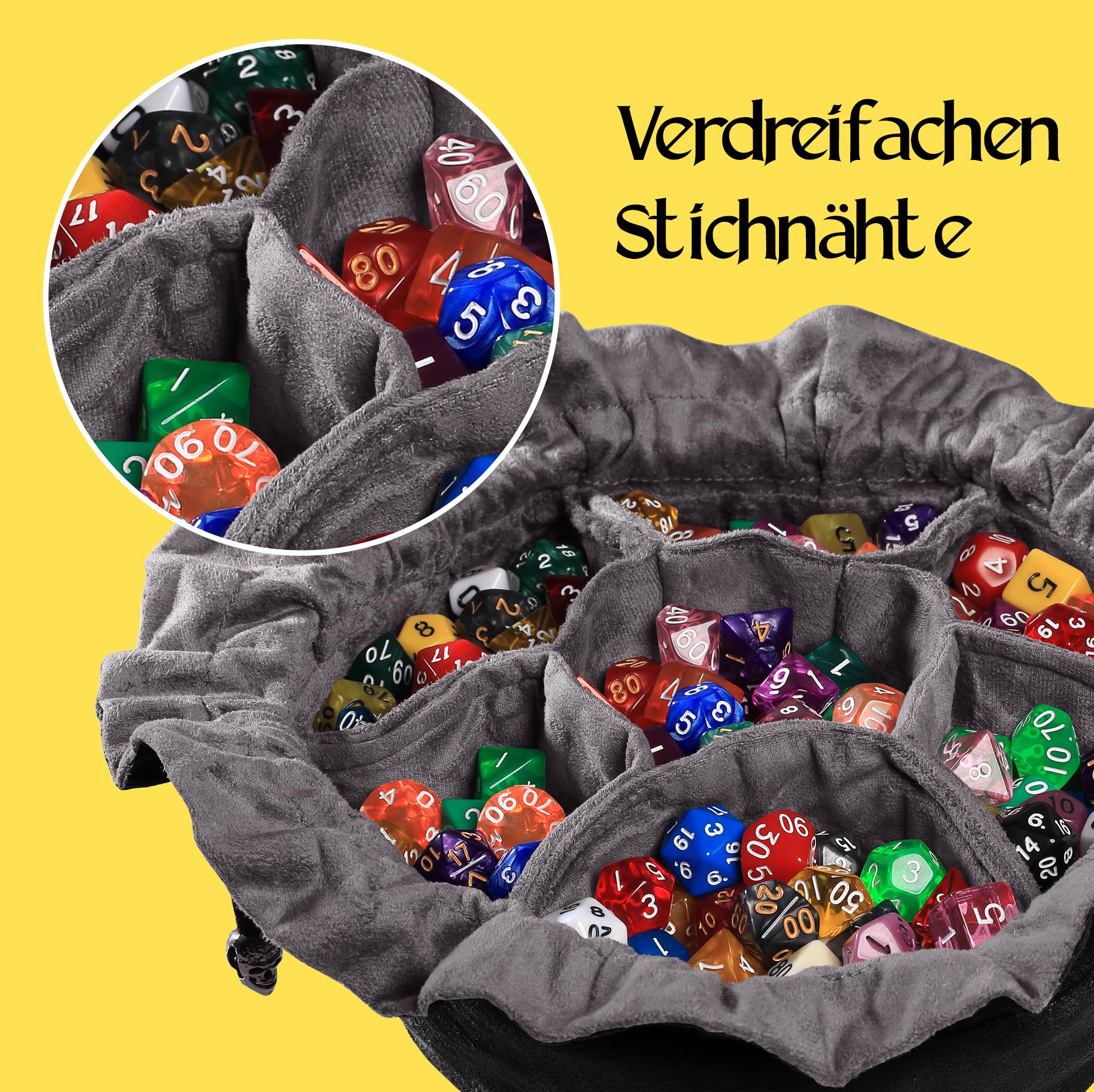 CardKingPro Immense Würfelbeutel mit Taschen – Schwarz – Kapazität 150+ Würfel – Großartiger Organizer für Würfelsammler, Perfekt für Dungeons and Dragons [Patentiertes Design]