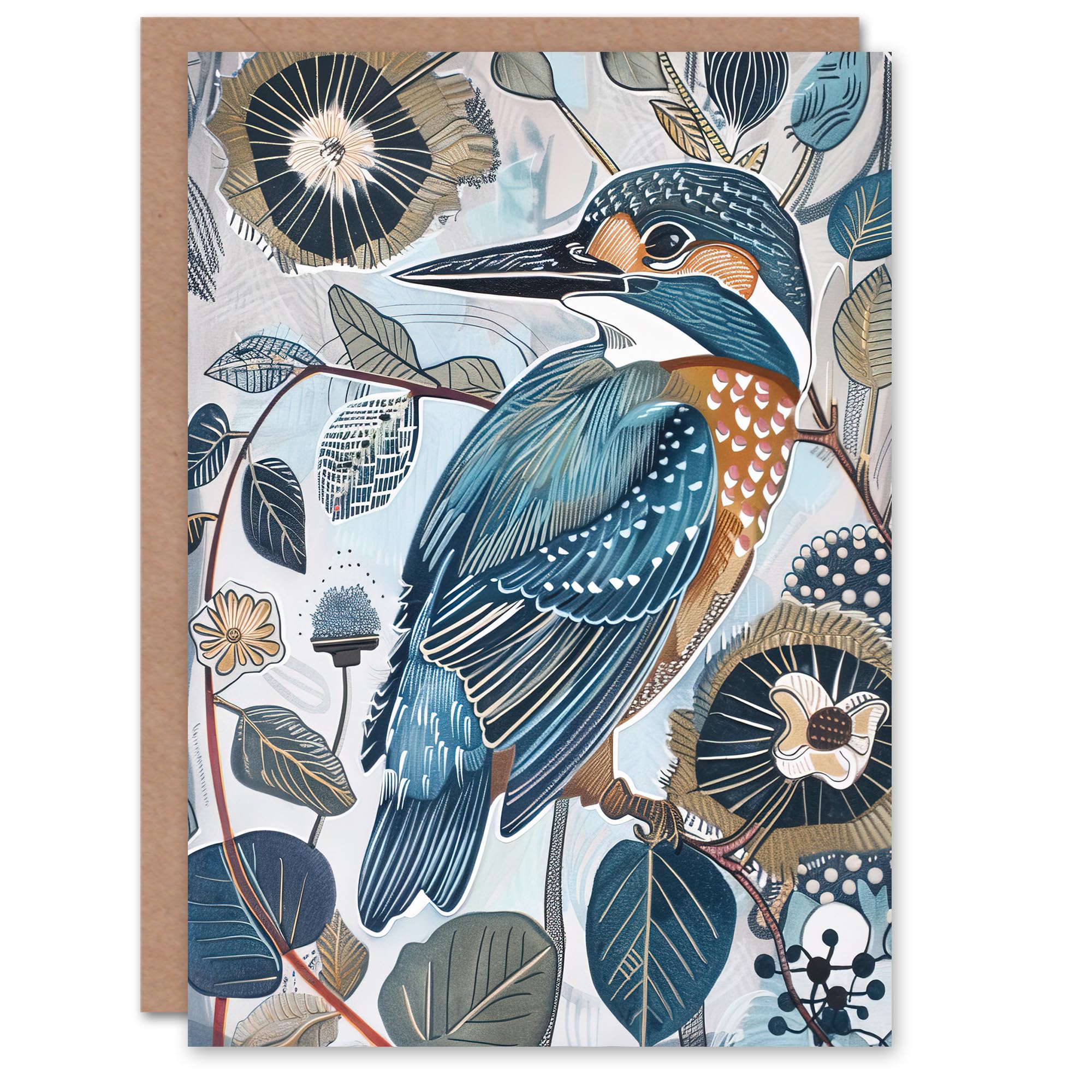 Artery8 Greeting Card Kingfisher Bird Wildflowers Artwork Blue Floral Blank For All Him Or Her Art Birthday Card