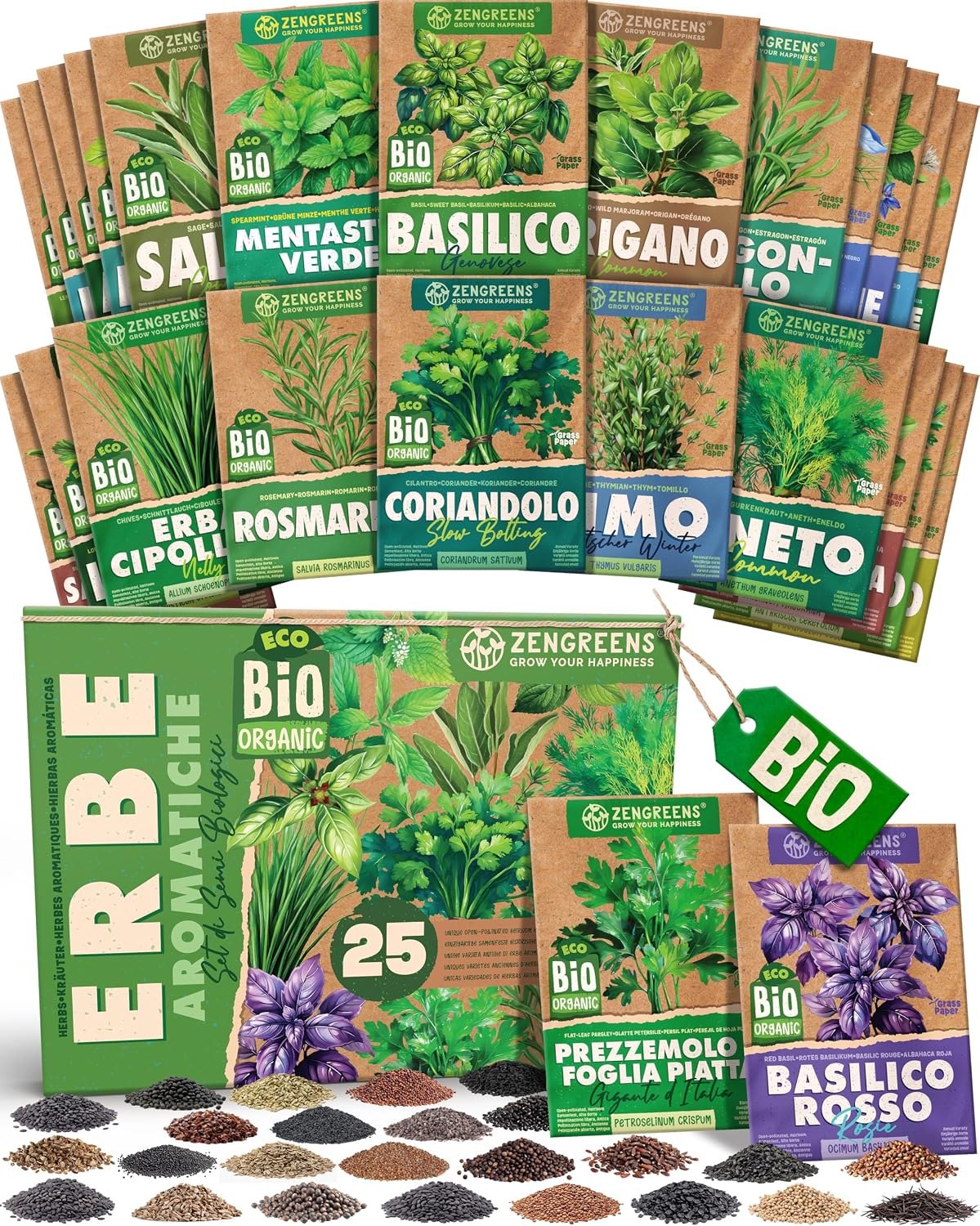 Kit coltivazione erbe aromatiche da interno con vasetti, semi e terriccio