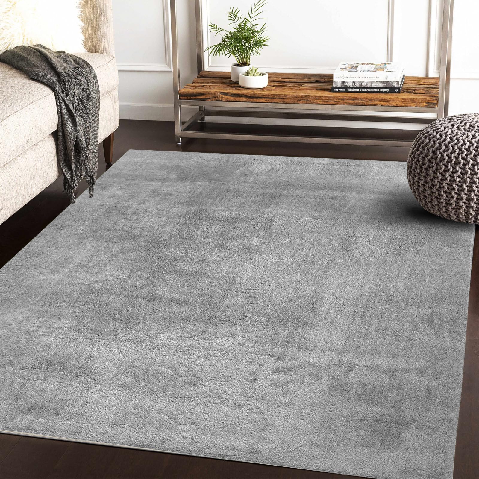 RUGURA Alfombra de Salón Dormitorio Habitación Pasillo Pies Cama Comedor Pelo Corto y Suave pequeña 80x150 cm Gris Unicolor Moderna Nordica Lavable Antideslizante