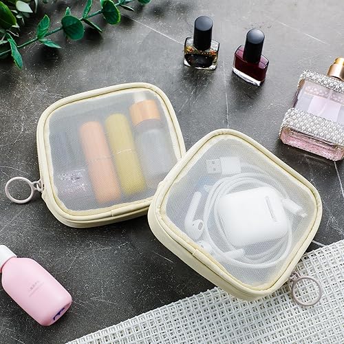 Miniatura 5 de 4 piezas de malla bolsa de maquillaje de malla bolsa de cosméticos bolsa de viaje bolsa de aseo bolsa con cremallera mini maquillaje portátil