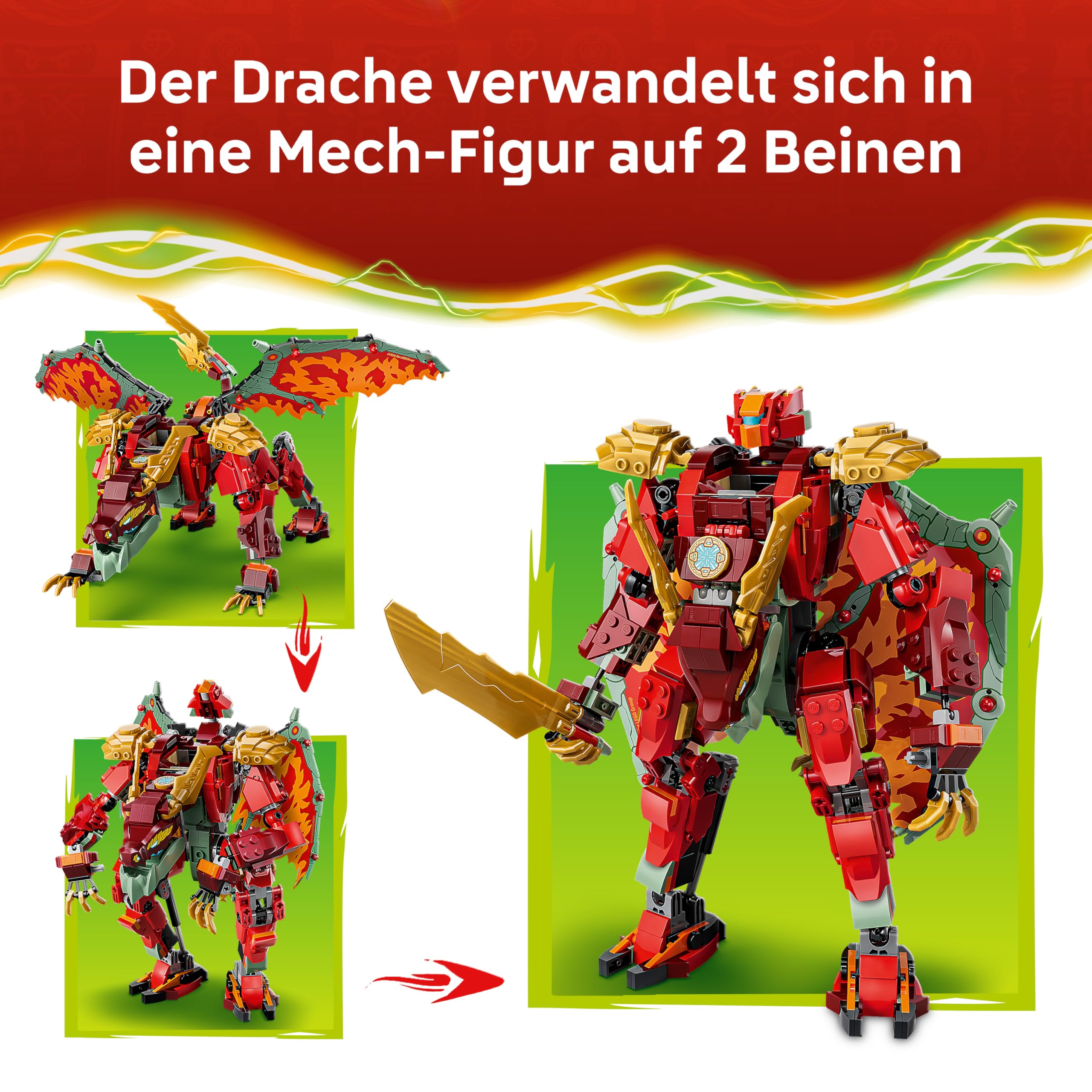 LEGO NINJAGO Wyldfyres Drachenmech - 2-in-1 Ninja-Actionfigur mit Mech von Kaiserin Beatrix und 6 Minifiguren - Geschenkidee zum Geburtstag für Jungen ab 9 Jahren und Fans - 71868