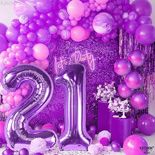 Miniatura 6 de KatchOn, Globo gigante morado del número 21, 40 pulgadas, globo de 21 años, globo morado del número 21, decoraciones de cumpleaños 21 para mujer,