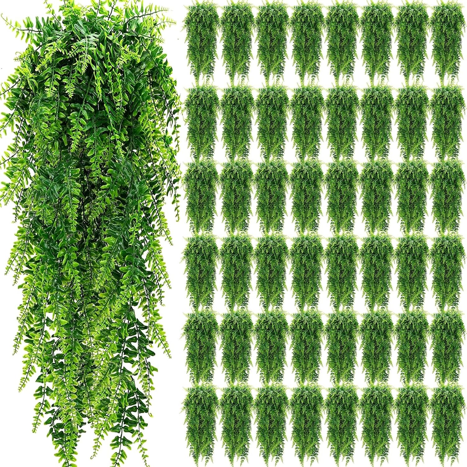 Geosar Artificial Hanging Plants 32 Inch Hanging Boston Ferns Plastic Fake Plants for Wall Room Garden Wedding Garland Indoor Outdoor Decoration, No Basket(56 Pcs)