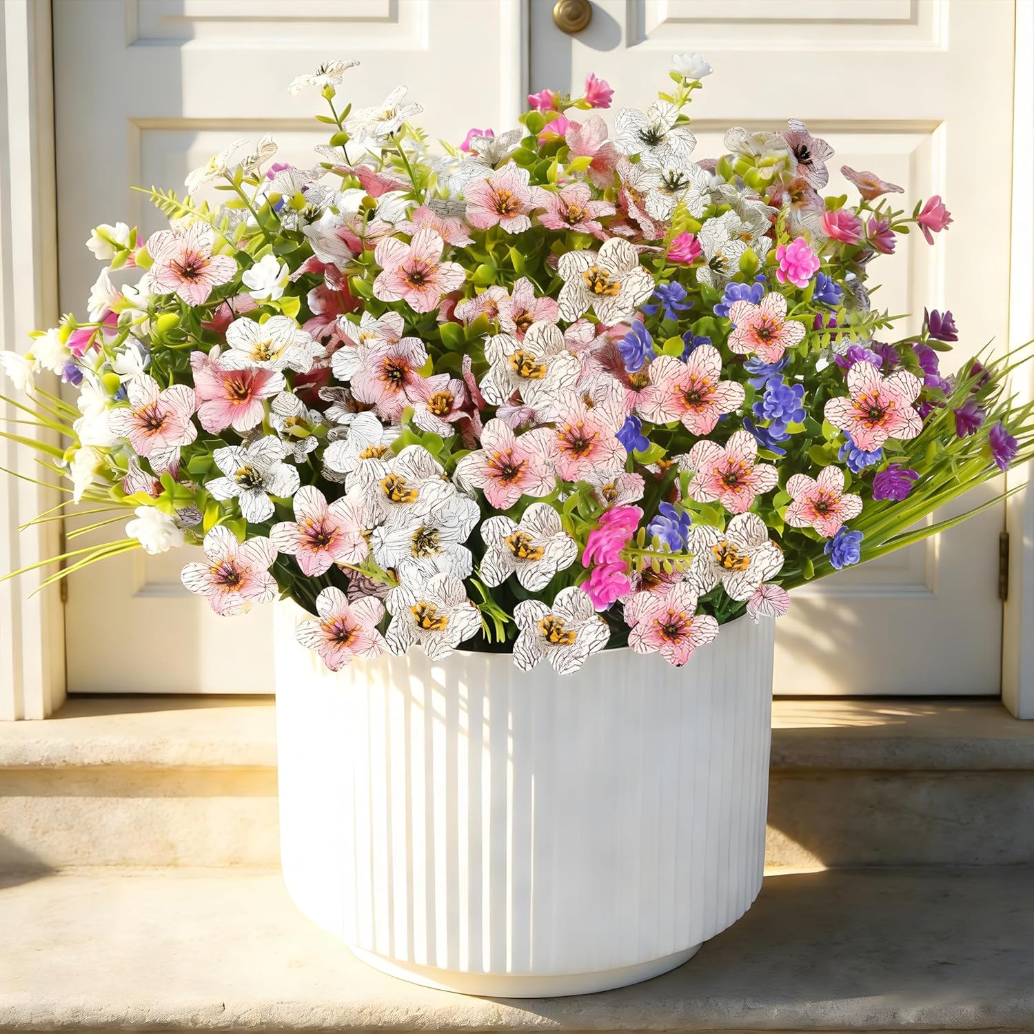 Fake Flowers for Outdoor UV Resistant 24 pcs Pink Spring Artificial Flowers Outdoors, Realistic Faux Silk Flowers Fade Resistant, Fake Plants ＆ Flowers for Garden Porch Planters Window Wedding Decor - Image 3