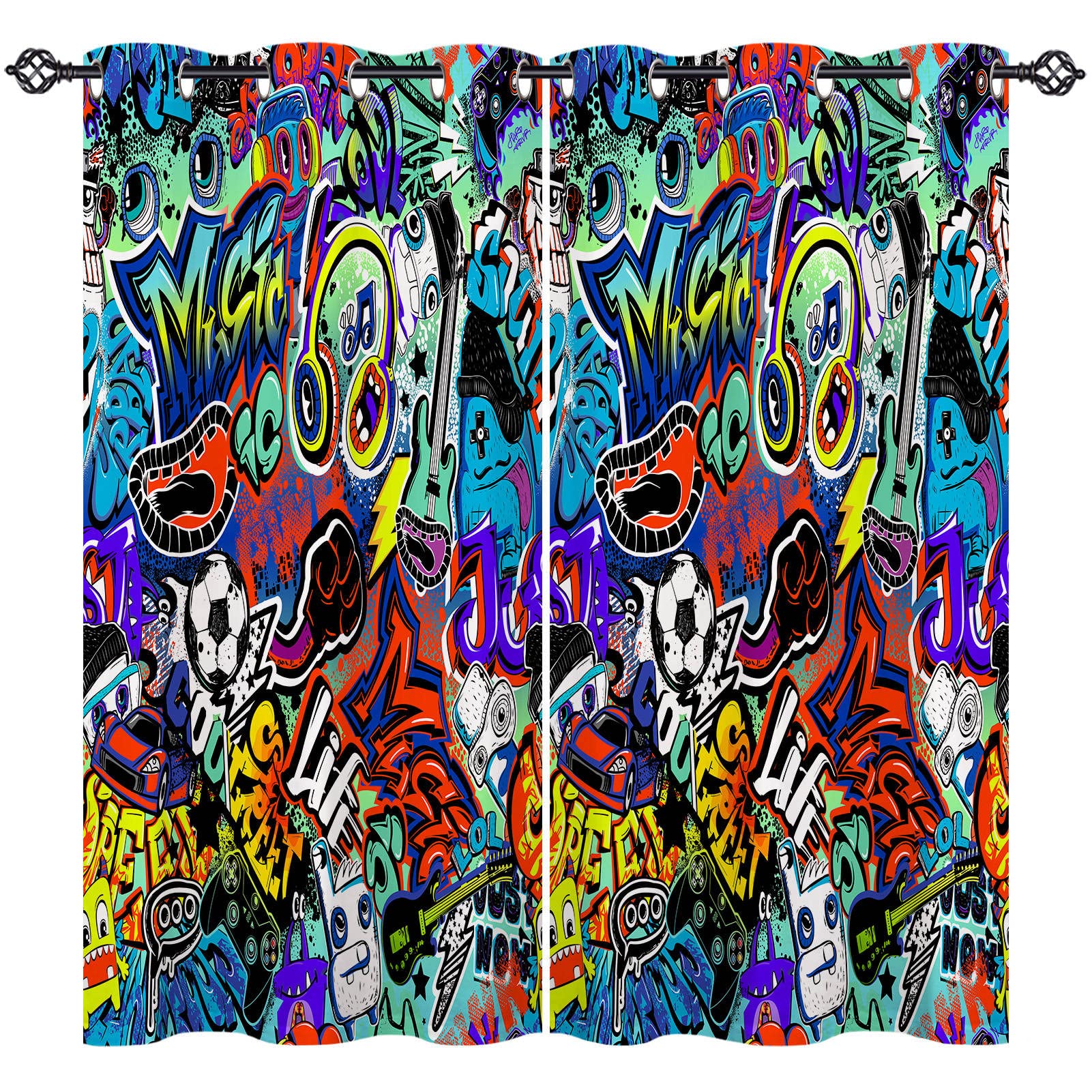 ANHOPE Street Graffiti Blackout Thermal Curtains 30 x 63 Inch 2 Panels โ image 1