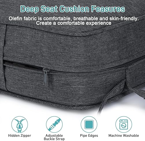 Miniatura 4 de Aoodor Cojín para silla de exterior, 24 x 24 pulgadas, resistente al agua, resistente a la decoloración, cojines de asiento de patio con funda