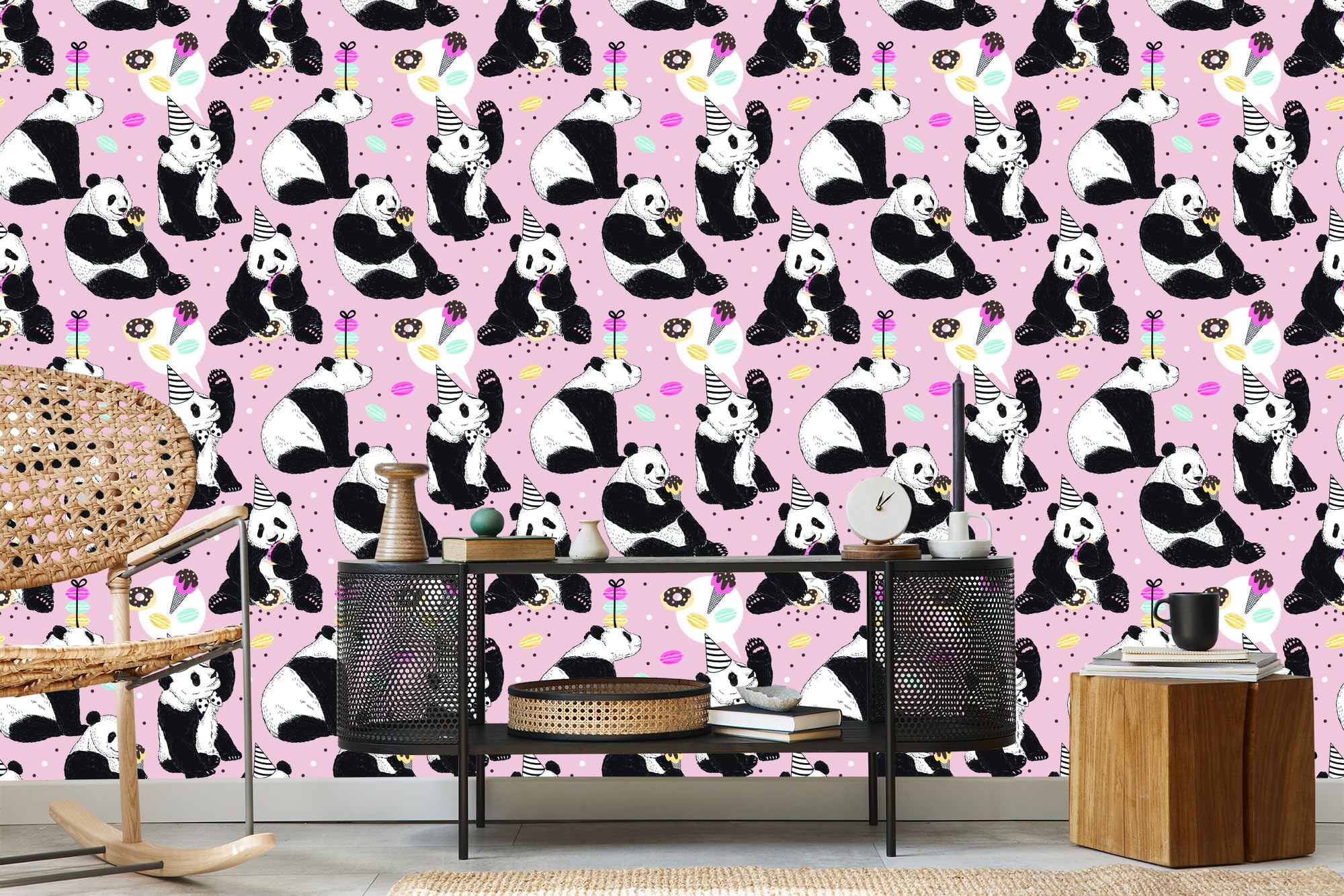 Vliestapete Panda und Süßigkeiten 50 x 1000 cm