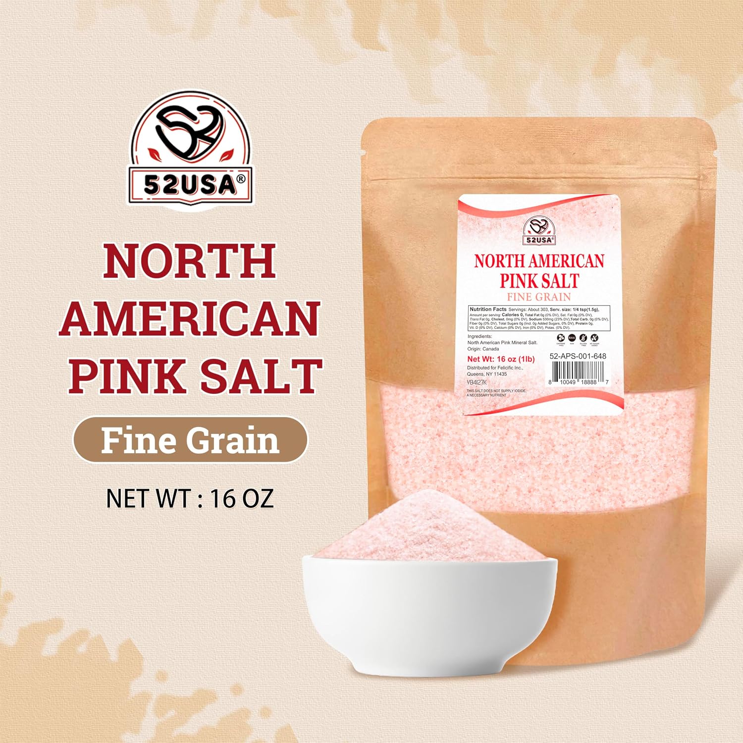 52USA North American Pink Salt, Fine Grain, 1 lb, Rich in Trace Minerals image 2