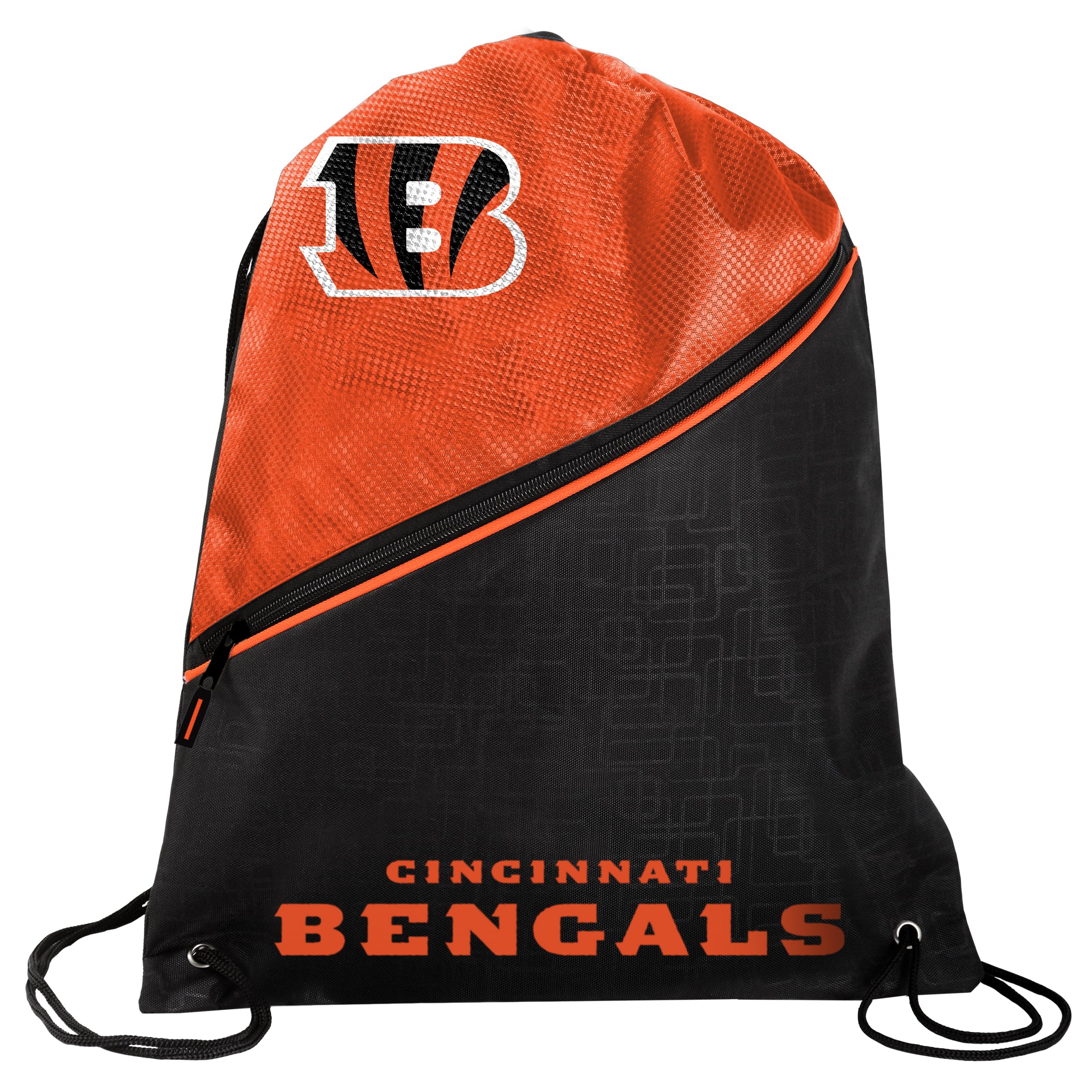 FOCO - NFL High End Diagonal Zippered Drawstring Backpack Gym Bag, Cincinnati Bengals, 18.75" x 14", Backpack