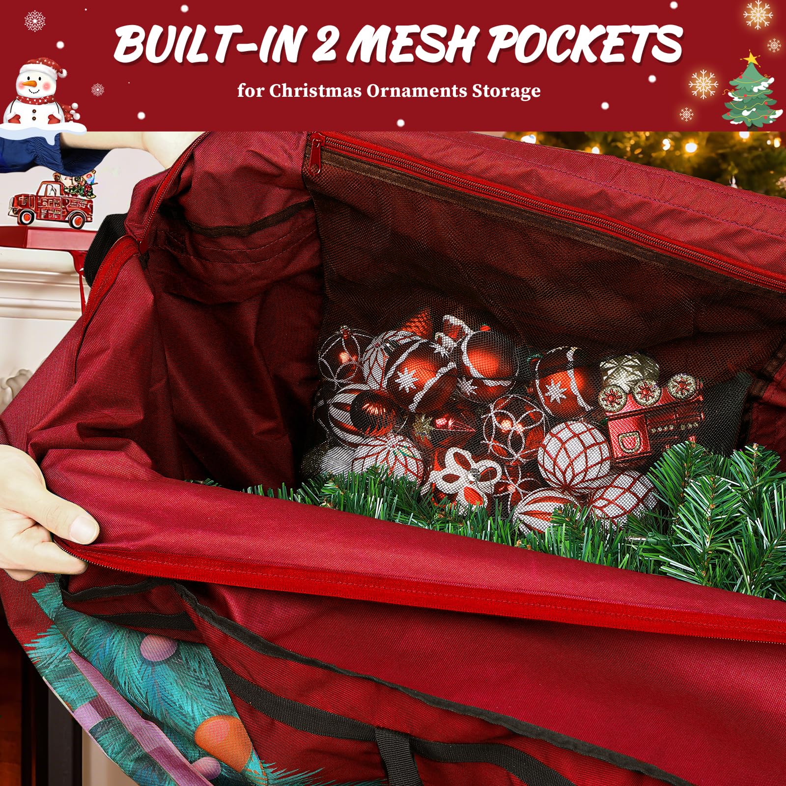 SHareconn Sacca per Albero di Natale, Borsa Oxford 600D Grande, Resistente e Impermeabile con Manici Rinforzati, Adatta per Alberi di Natale Artificiali Fino a 220 cm e Palline di Natale, Rosso