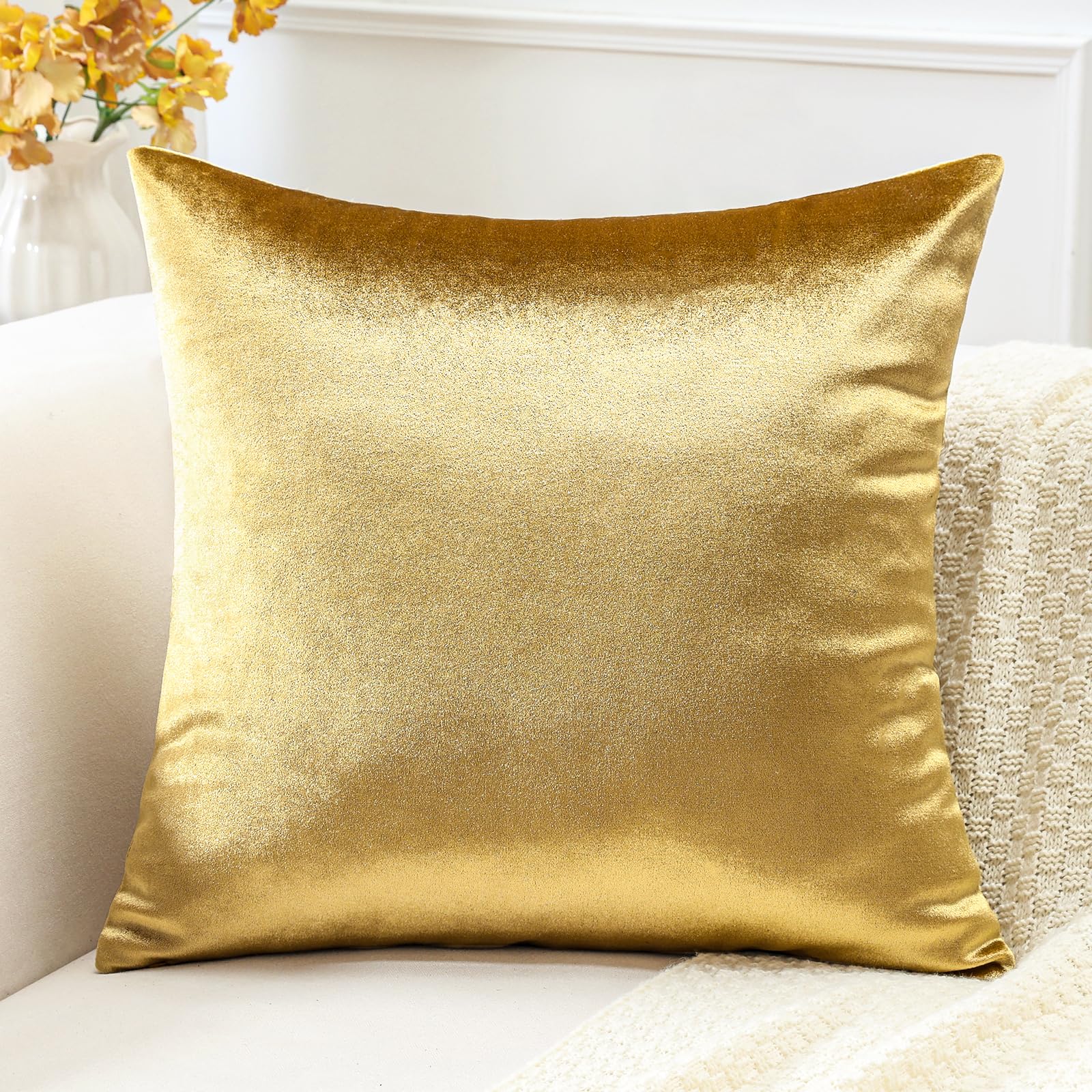Artscope Luxury Velvet Cushion Covers Super Soft Decorative Throw Pillow Covers Case Lumbar Cushion Cases for Sofa Couch Bedroom Car Decor 50x50cm Shiny Gold