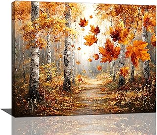 Maple Leaves Wall Art Fall Tree Wall Decor Maple Tree Pictures Forest Landcape Canvas Painting Prints Artwork Decorations for Living Room Bedroom Bathroom 16”X20”