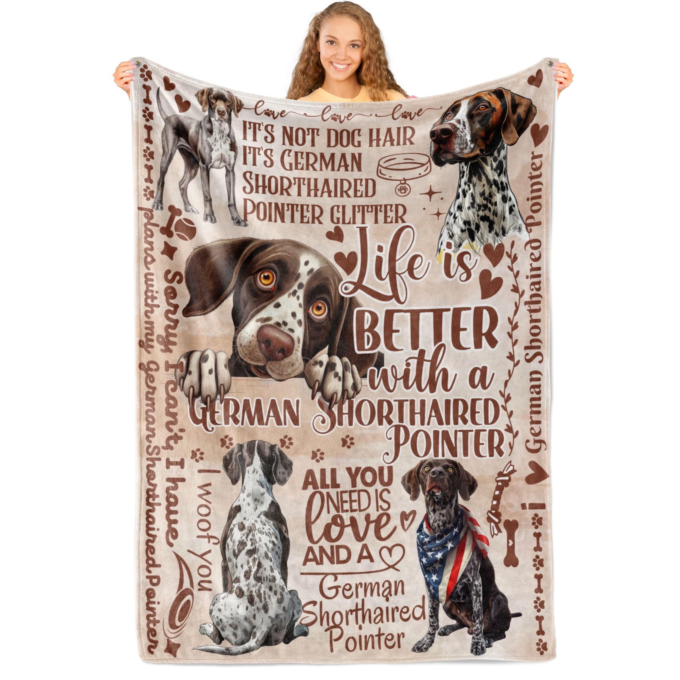 German Shorthaired Pointer Gifts for Women, Flannel Throw Blanket for Dog Mom Dad Owner Wiener Dog Lovers, 50 x 65 Inches, Beige
