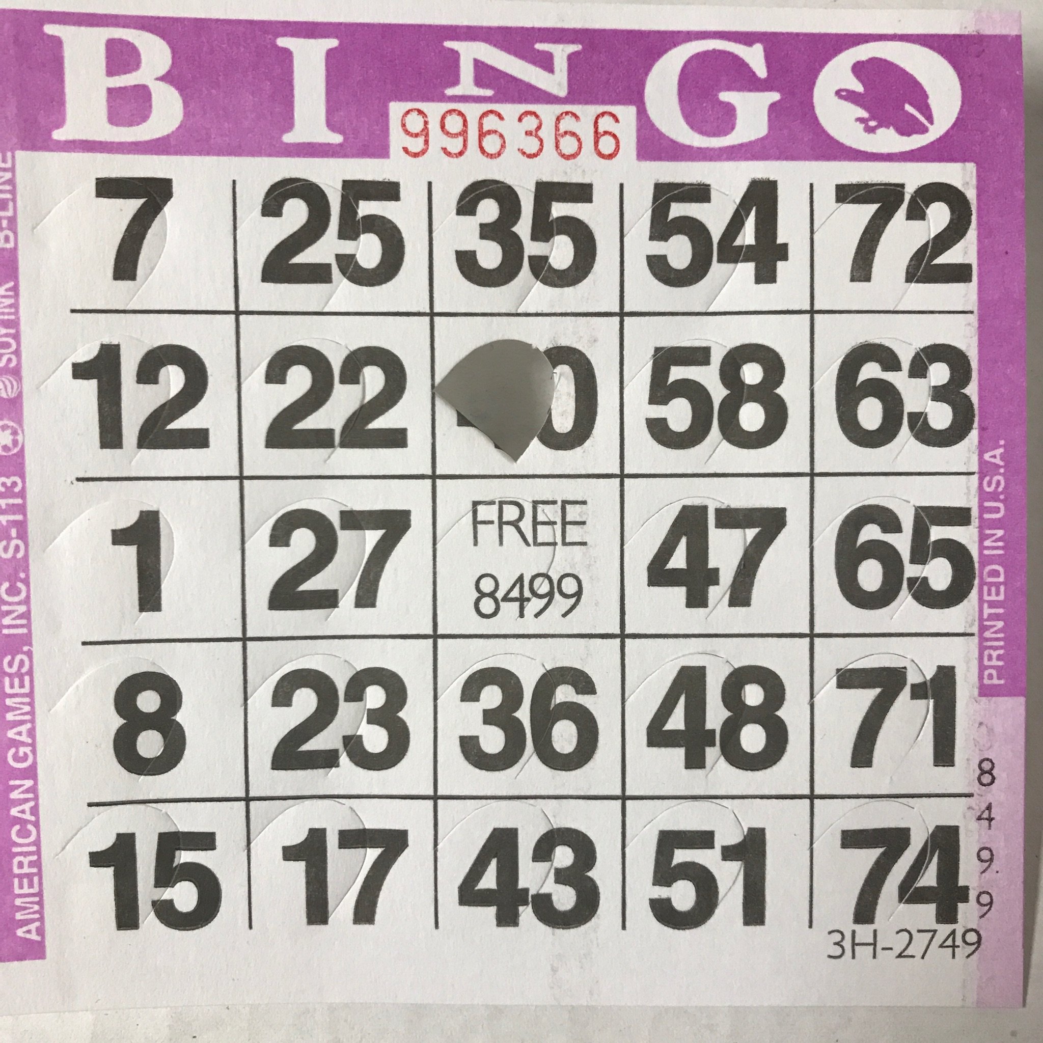 American Games Pushout Bingo Cards (500 ct)-Select Color Below