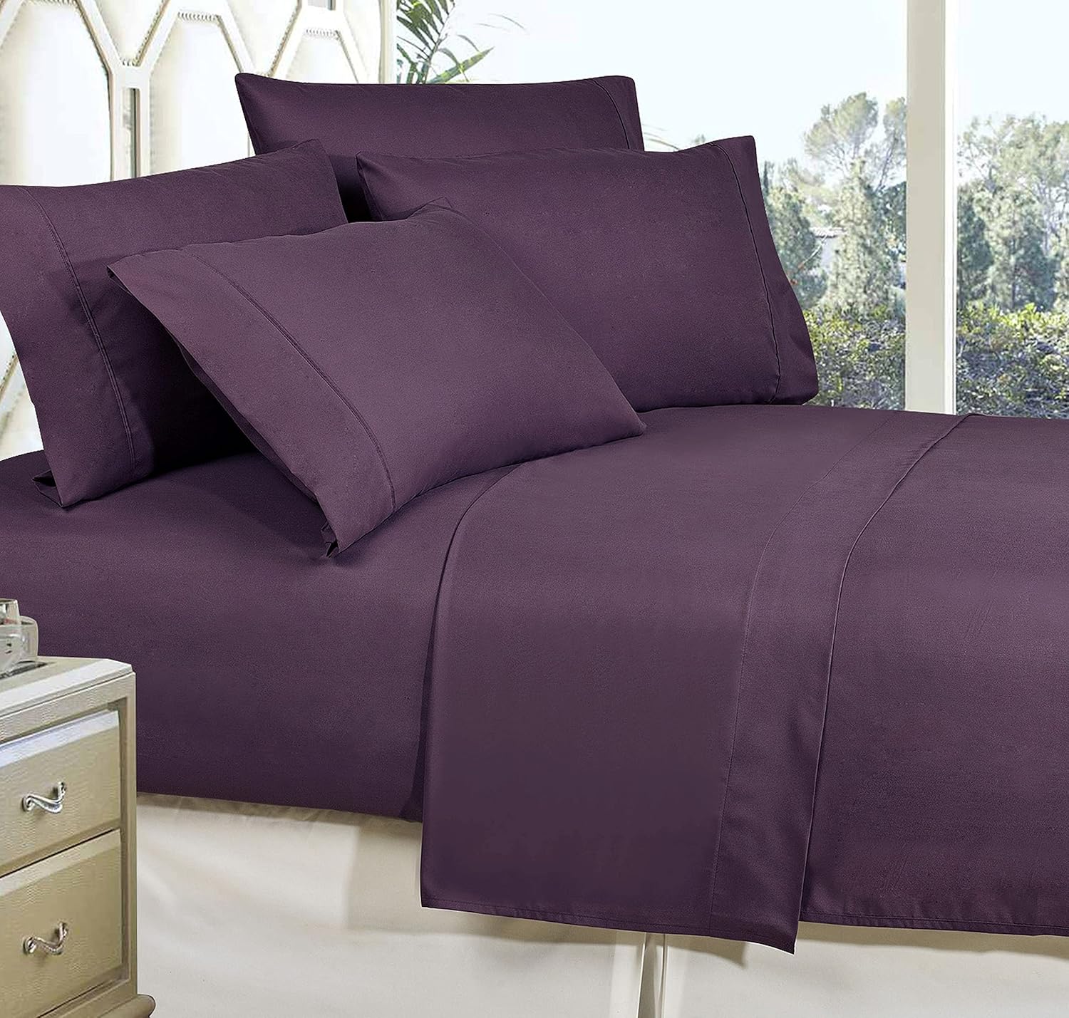 ® Luxury Silky Soft - Wrinkle Resistant 1500 Thread Count Egyptian Quality Super Soft Fade Resistant 4-Piece Bed Sheet Set, Deep Pocket, California King, Purple