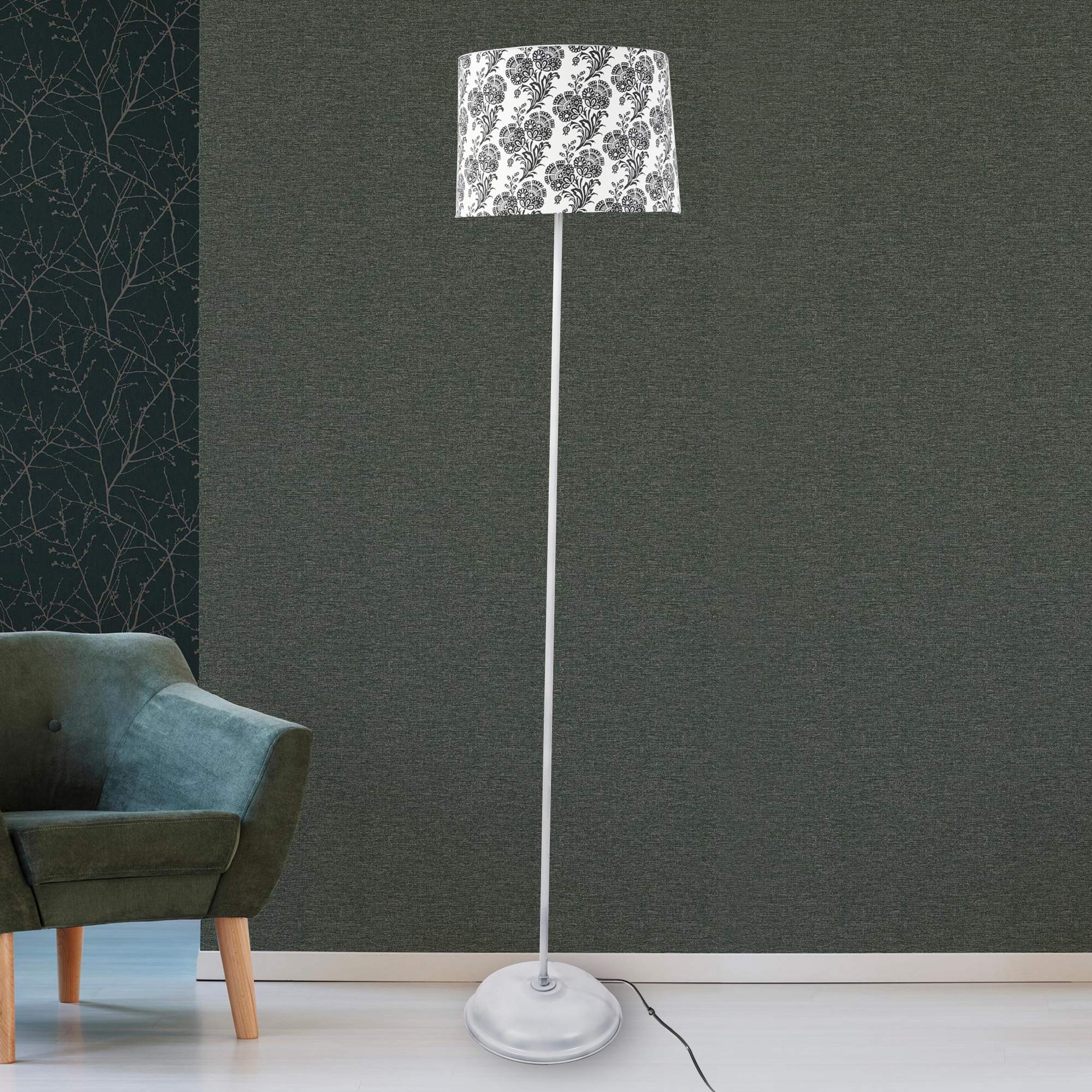 tu casa Floor Lamps White Metal Base with Black/White Cotton (Filigree Design Print) Shades for Home Décor, Bedrooms, Living Room, Gifting, Diwali, Dining Space, Study Room, Restaurants (H-56.5")-picture-10
