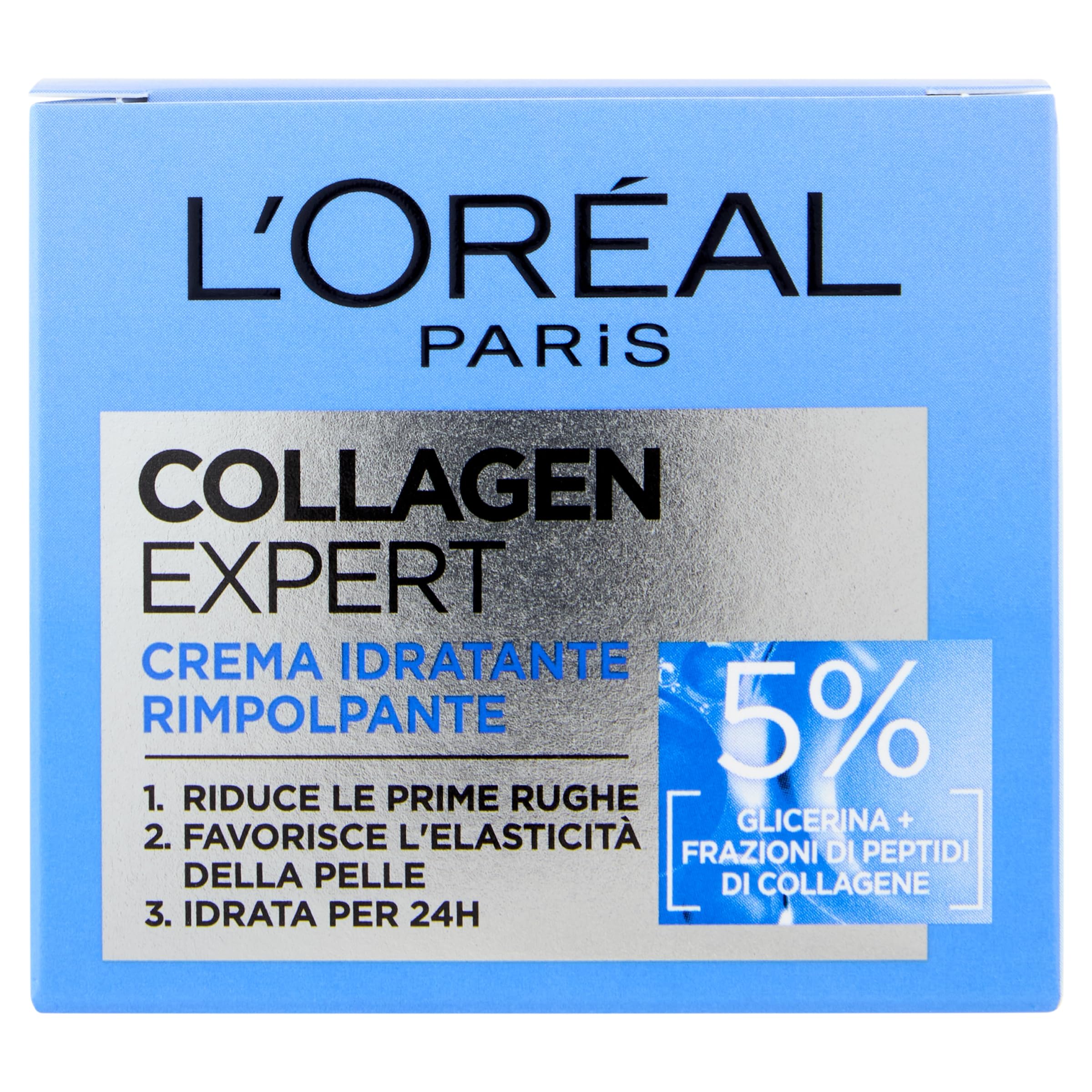 L'Oréal Paris Crema Idratante Collagen Expert 50ml, Crema Viso con Collagene e Peptidi