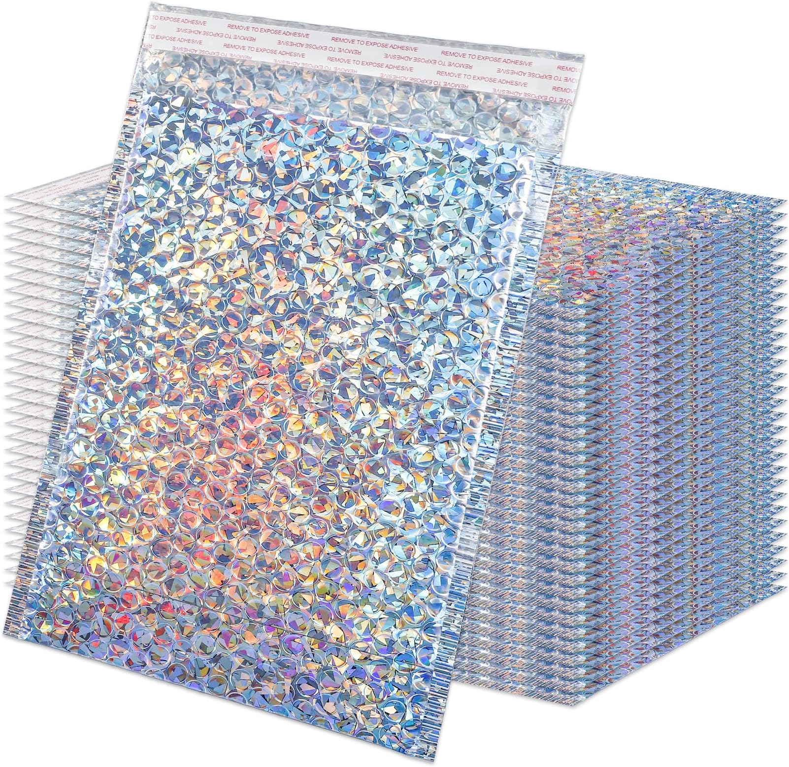 30 Pack Holographic Bubble Mailers,Metallic Mailing Envelopes Bubble Padded,Waterproof Self Sealing Poly Padded Envelope,Cushion Envelopes for Shipping Mailing Packing,11 x 7 Inch,Silver