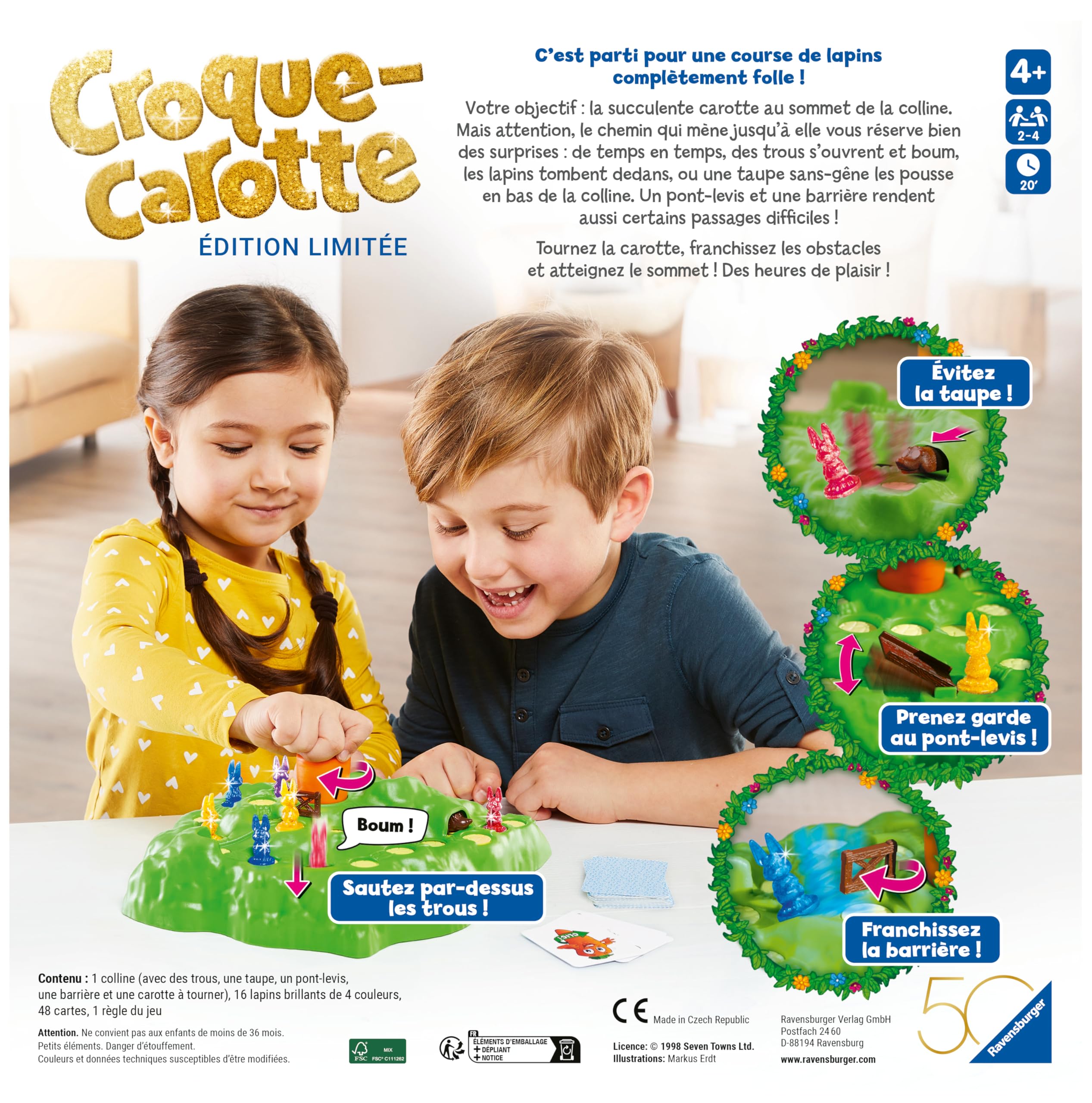 Ravensburger - Croque Carotte 50 Ans - Jeu de société - Enfants et Parents - Jeu de Parcours Rigolo - De 2 à 4 Joueurs à partir de 4 Ans - Mixte - 23006 - Version française