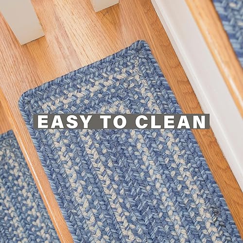 Miniatura 7 de Homespice Denim Premium - Banda de rodadura trenzada de yute de 8 x 28 pulgadas (juego de 13) rectangular azul reversible, hilo de yute natural