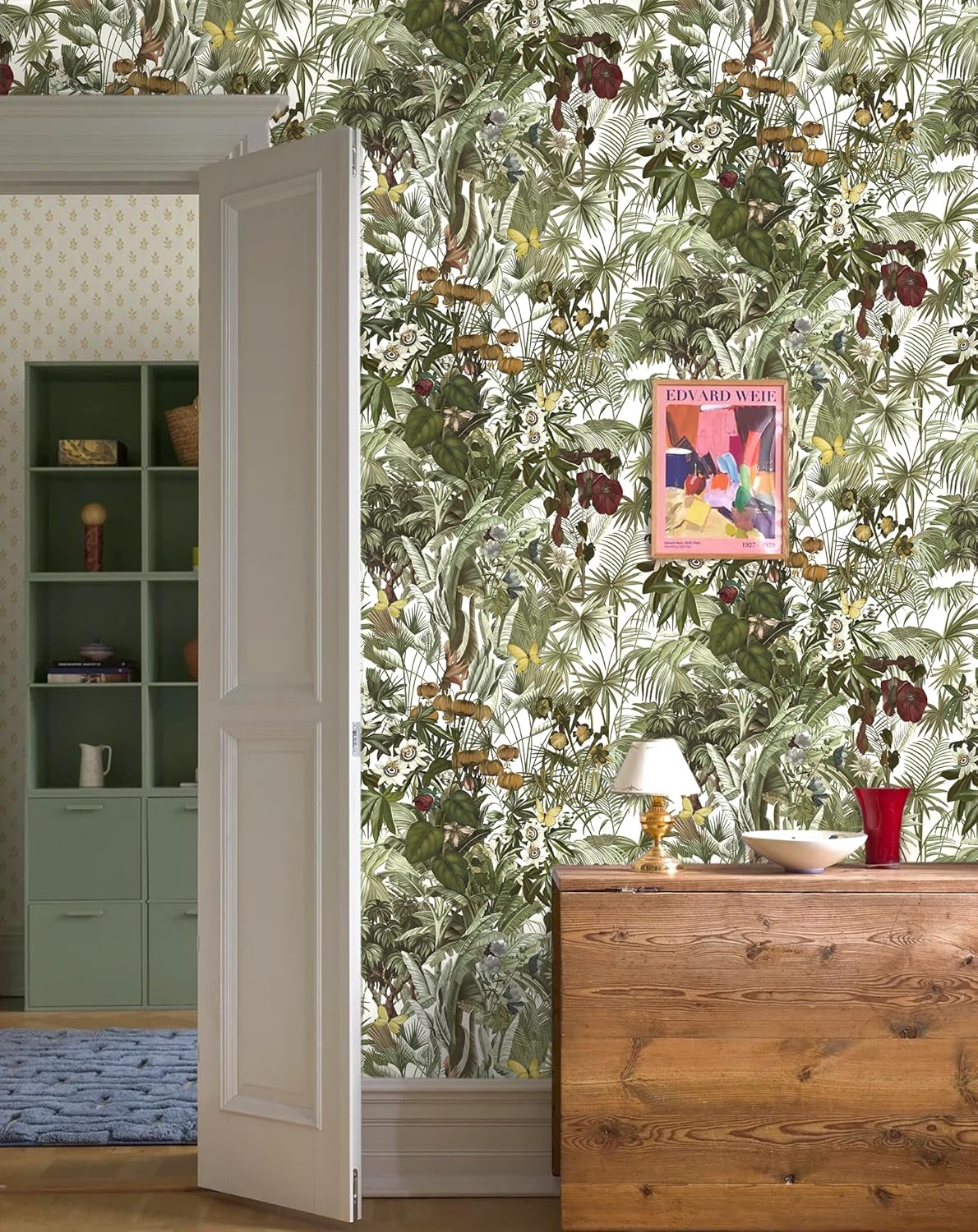 MelunMer Green Peel and Stick Wallpaper Botanical Tropical Removable Self-Adhesive Wallpaper for Bedroom Vintage Contact Paper Floral/Leaf Boho Wall Paper Bathroom Cabinets Wall Mural 393in 17.3in