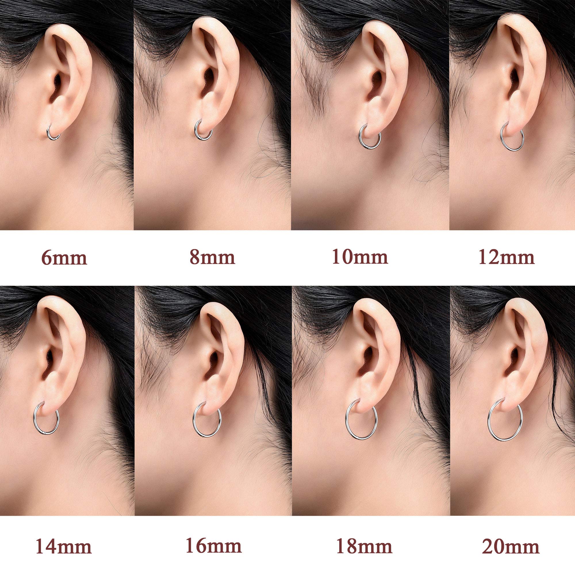 JSDDE 12 Stücke Chirurgenstahl Creolen Ohrringe Set Klappcreolen Fake Plugs Ohrpiercing Helix Knorpel Stab Hoop Ring Ohrstecker Huggie Kreolen Ohrringe 6-16mm