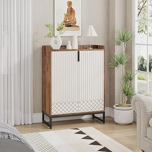 Miniatura 5 de Tribesigns Moderno zapatero para entrada, 25 pares de zapateros con puertas, organizador de zapatos de madera de 5 niveles, armarios de