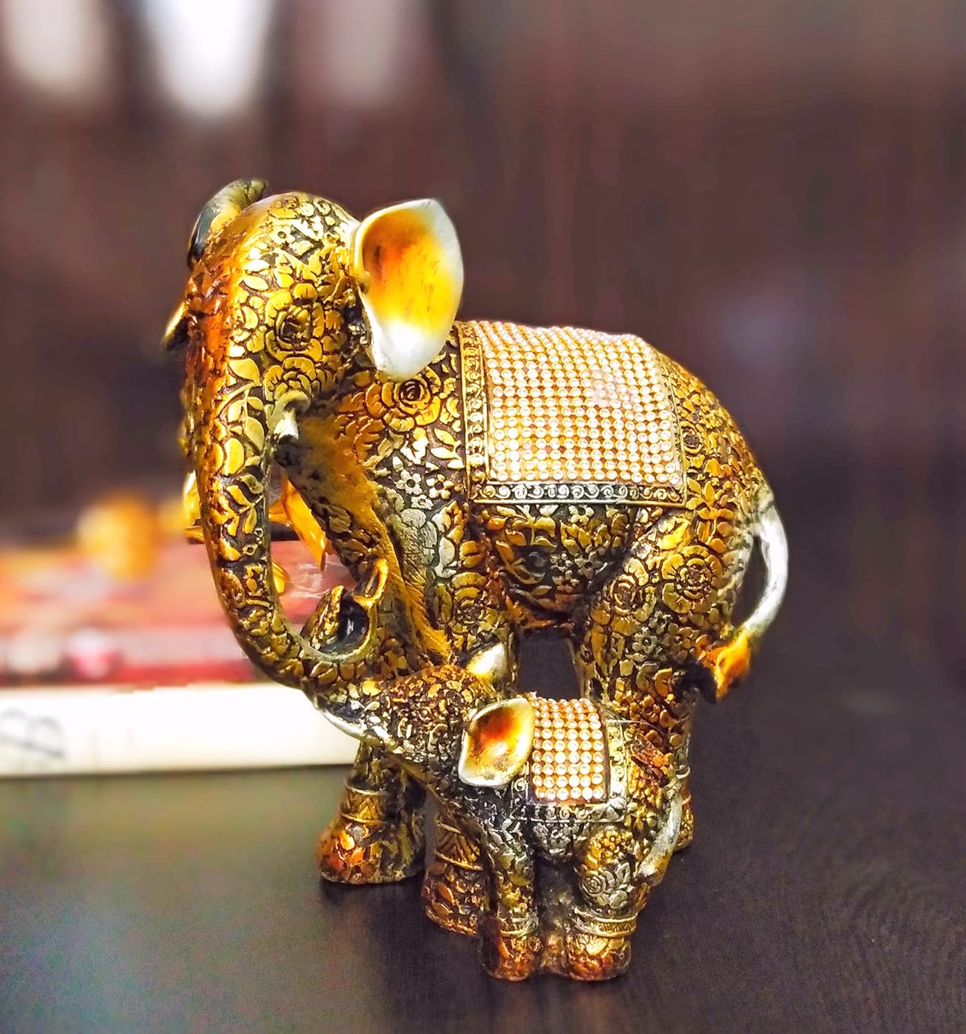Buy Maheshwari Hand Carved Elephant Family Figurine Statue for Home