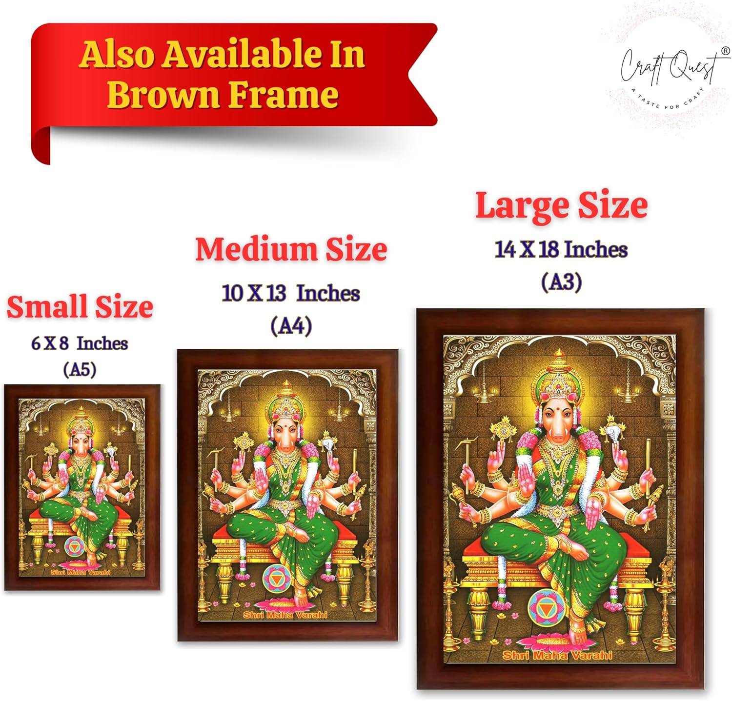 Varahi Amman Devi Religious Photo Frame, 7 X 9 Inch, Wooden Frame, Wall Mount, Pack Of 1 (Golden)