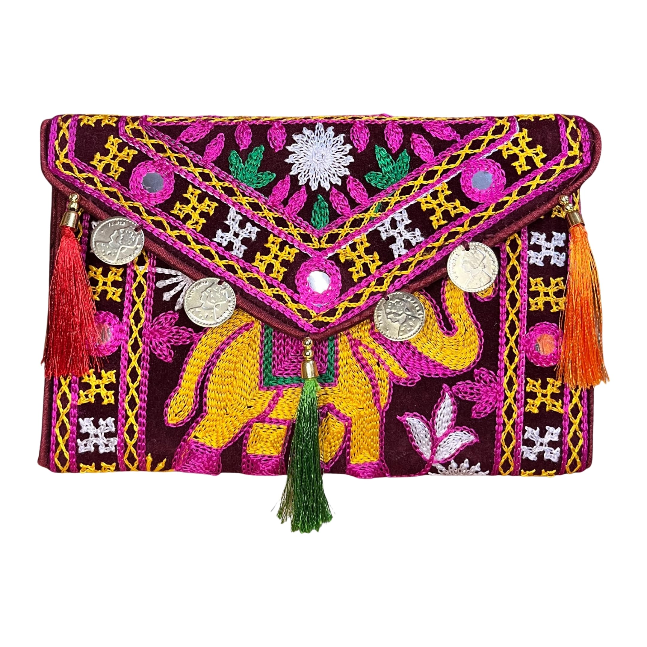sutliyan Women's Rajasthani Handmade Elephant Embroidery Small Clutch Bag-picture-27