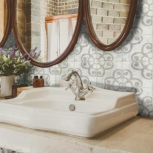 Miniatura 9 de The Nisha Paquete de 24 unidades (4 x 4) de arte fino bohemio para despegar y pegar para pared, vinilo impermeable extraíble para azulejos de baño y