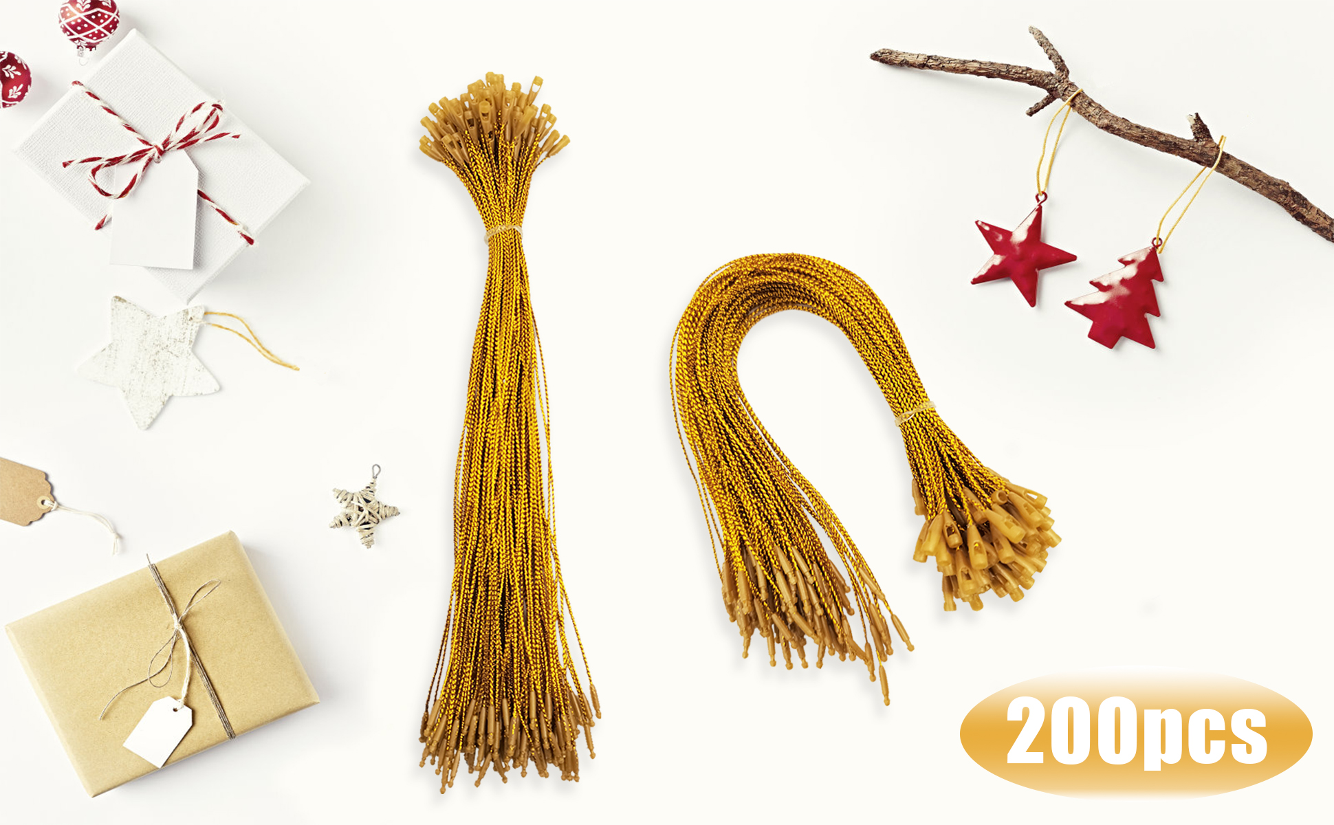 Crochets Décoratifs Pour Sapin De Noël - Lot De 1000 - Avec Ficelle Prédécoupée Et Bouton-pression - Accroche Sécurisée Guirlandes, Boules