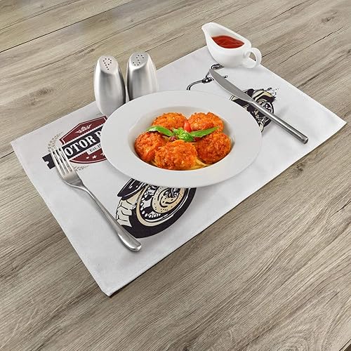 Miniatura 2 de Ambesonne Juego de 4 alfombrillas para motocicleta, Chopper personalizadas, con inscripción de club, hippie, estampado clásico retro, manteles