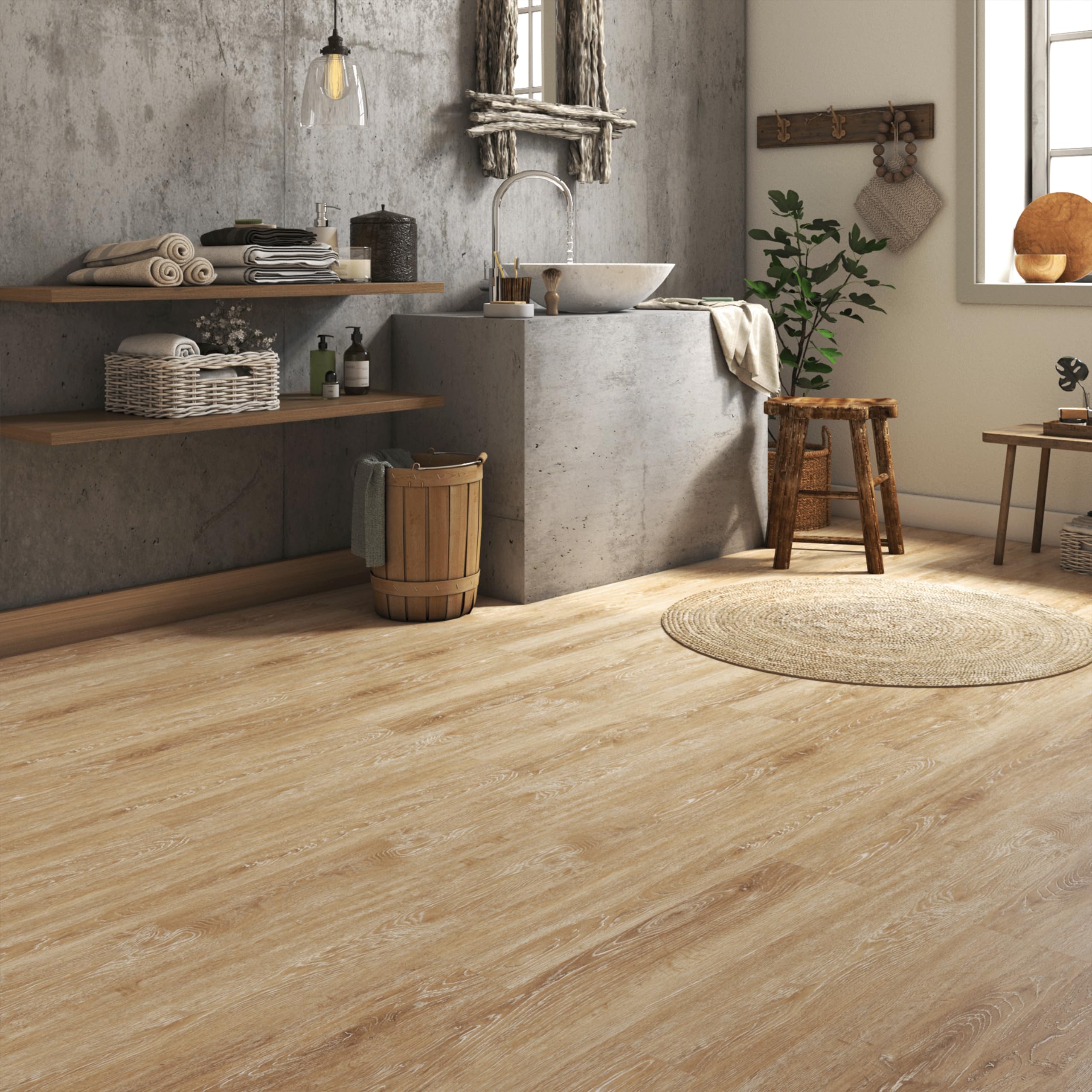 ARTENS - Revêtement de sol en PVC - Lames en vinyle Click Wharton 2 - Sol en vinyle - Intenso - Effet bois - Beige clair - L.122 cm x l18 cm - Épaisseur 4,5 mm - 1,54 m²/ 7 lames - Classe de charge 33