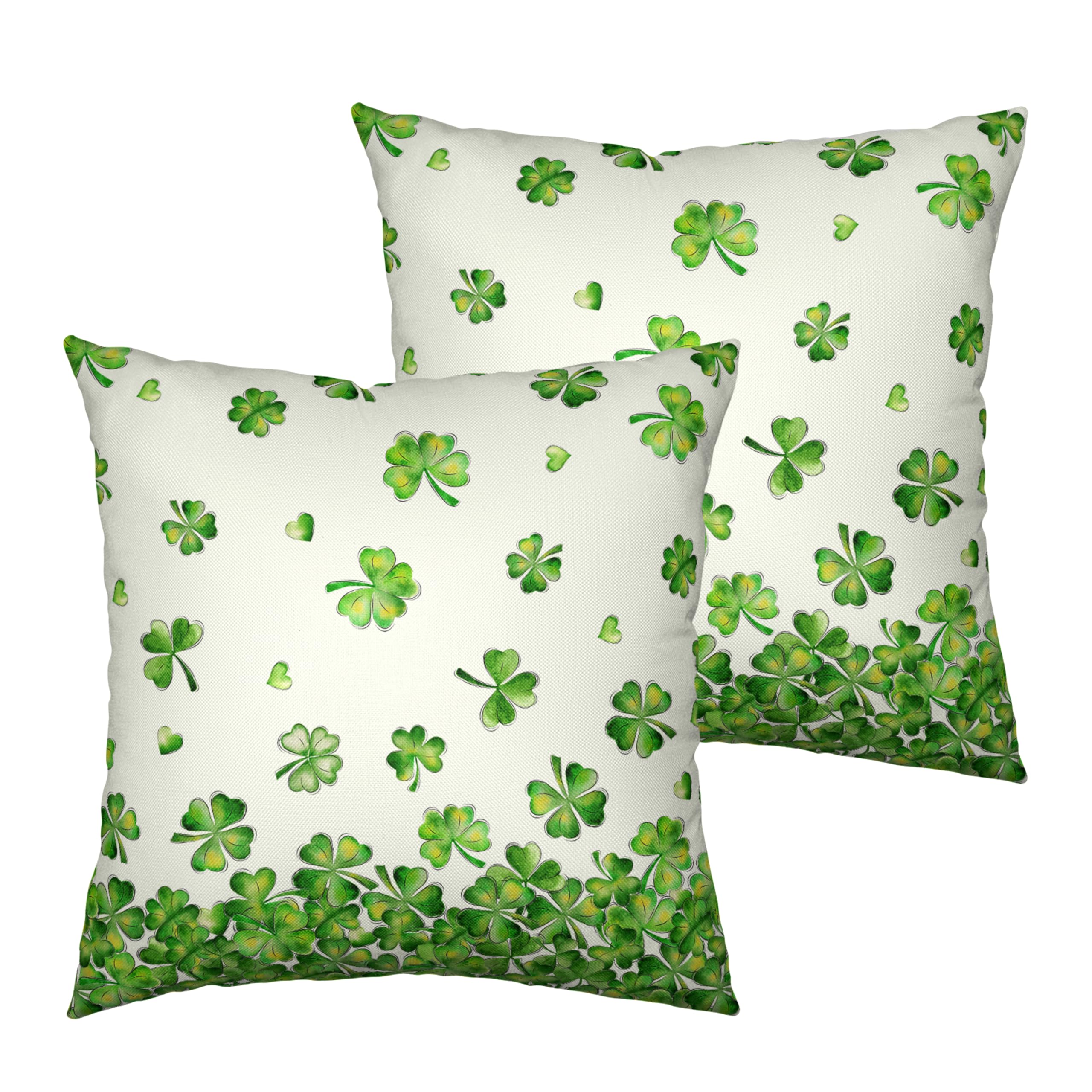 Kwlegh St Patricks Pillows Covers 18x18 Lucky Shamrock Decorative Throw Pillow Covers Green Clover St Patrick's Day Pillowcases Set of 2 Cotton Linen