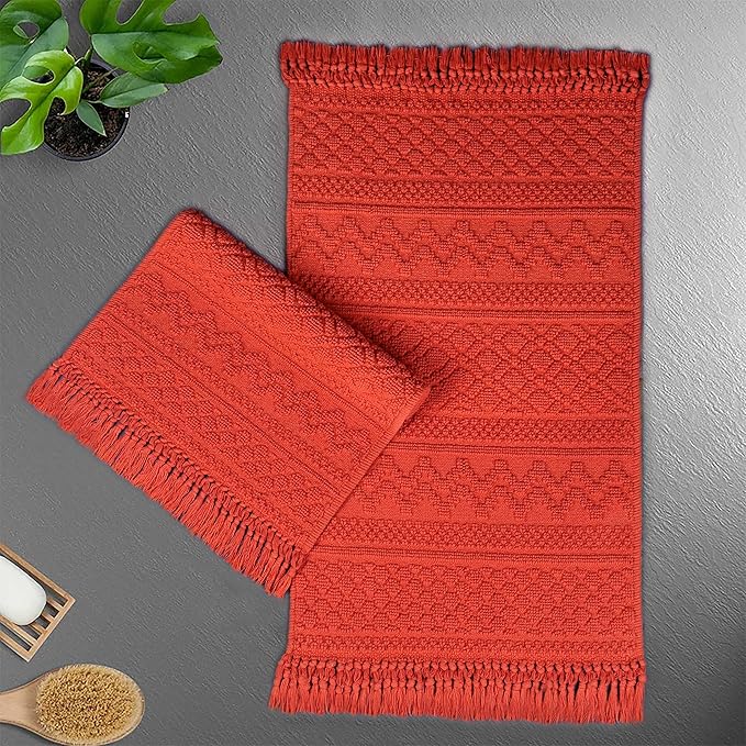 Rusty Orange Bath Mat Set of 2 100 Cotton 1(17x24)+1(21x34
