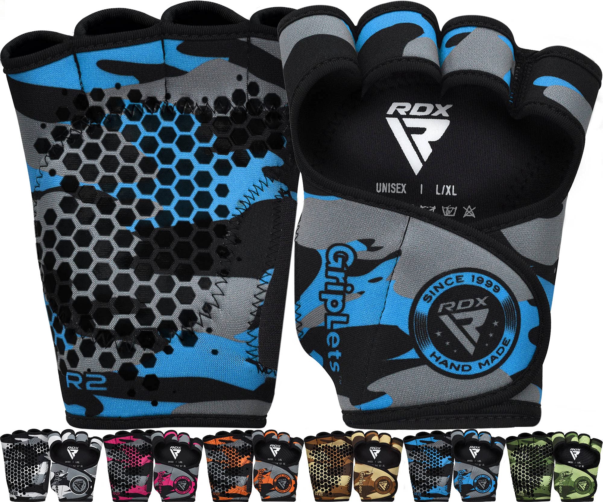 RDX Weight Lifting Gloves Grips, Workout Gym Fitness, Ventilated Anti-Slip Open Back Gripper, Deadlift Strength Training HIIT Exercise, Women Men Rowing Cycling Hanging Climbing Gymnastics Pull Ups