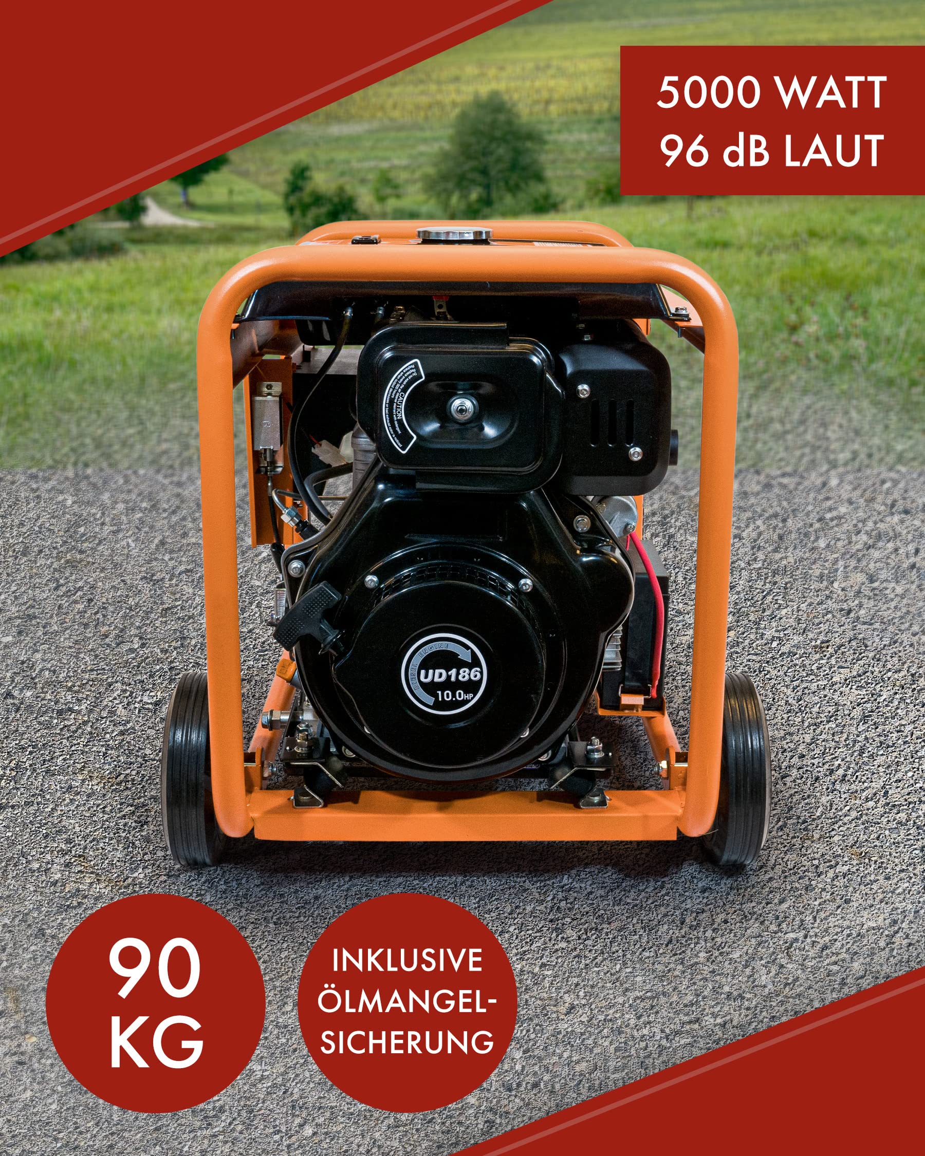 Generator prądu KW5500, 1-fazowy, 5000 W, awaryjny agregat prądotwórczy na olej napędowy