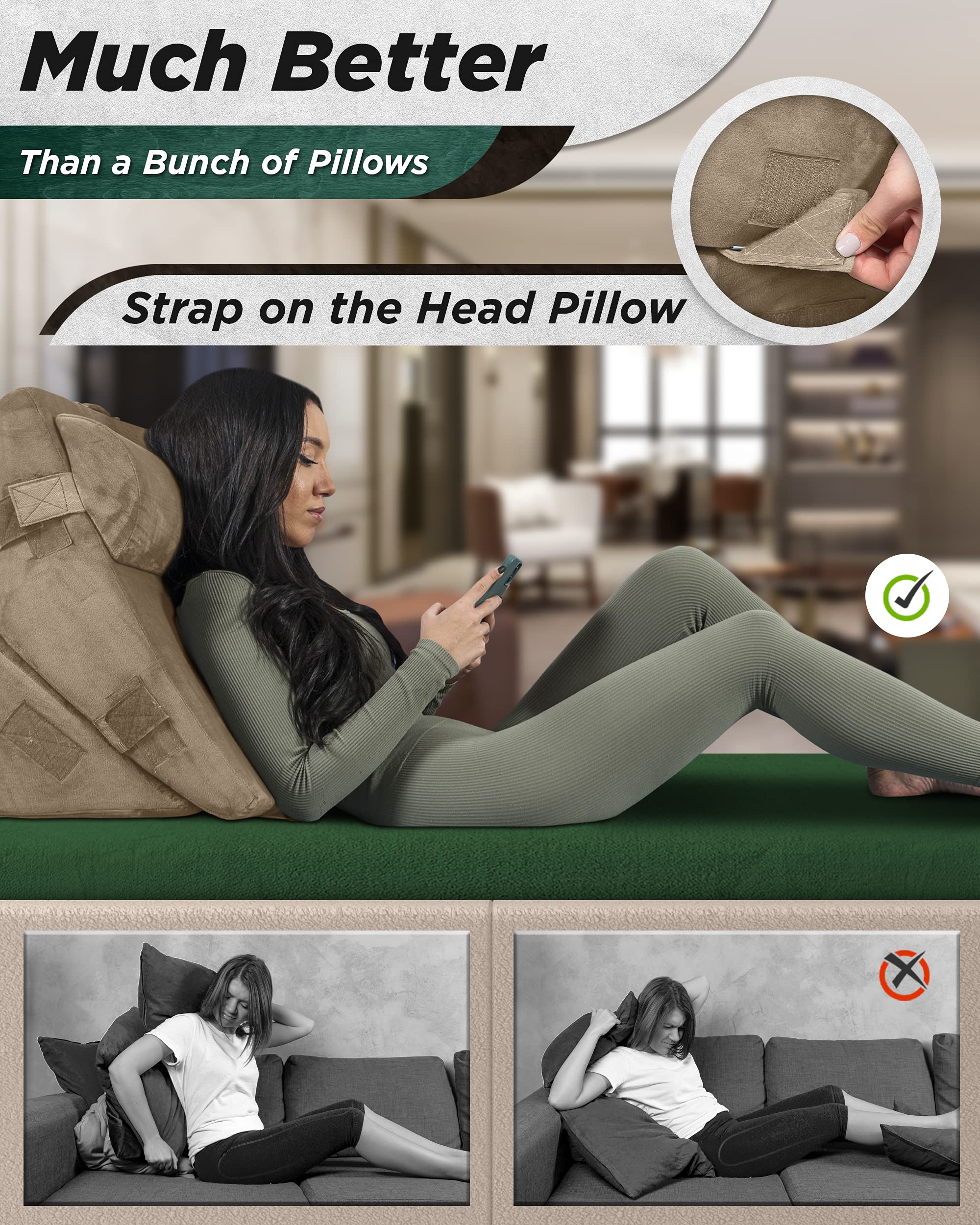 Lunix LX6 3pcs Orthopedic Bed Wedge Pillow Set, Post Surgery Memory