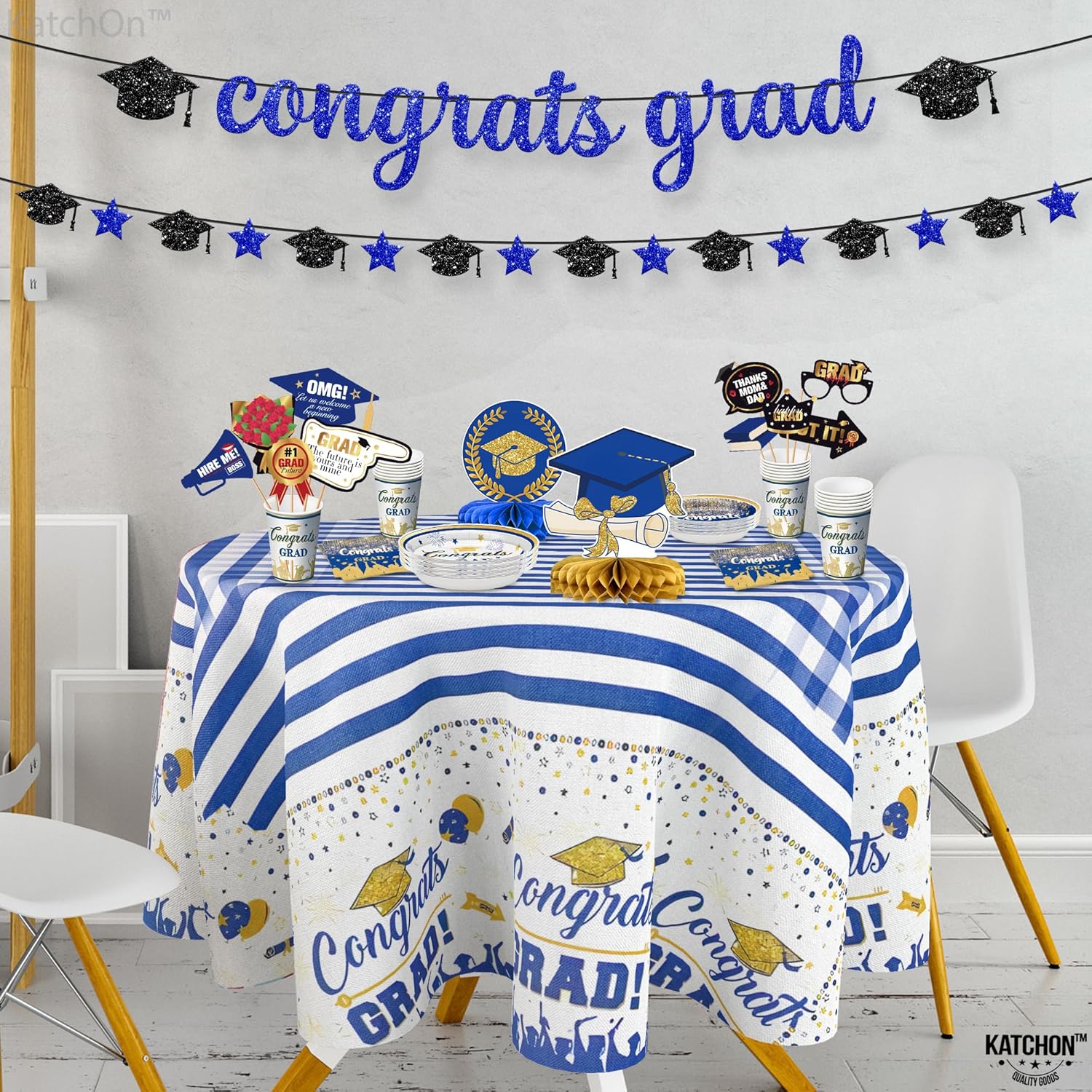 KatchOn, Blue 2026 Graduation Decorations Set - Pack of 162, Serve 25 | Photo Props, Tablewares Set for Grad Table Decorations for Grad Party Supplies | Graduation Party Decorations