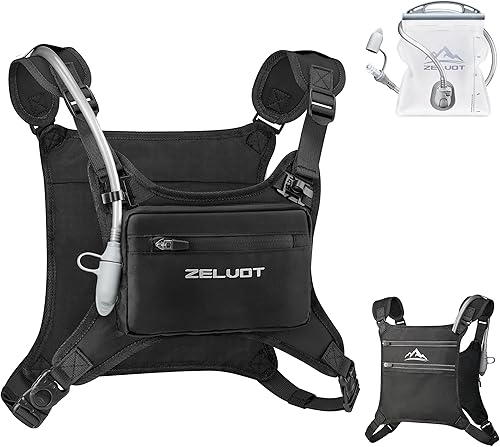 Zelvot Chaleco para correr con vejiga de agua de 1 litro, patente original de Estados Unidos, chaleco de hidratación reflectante ajustable, mochila